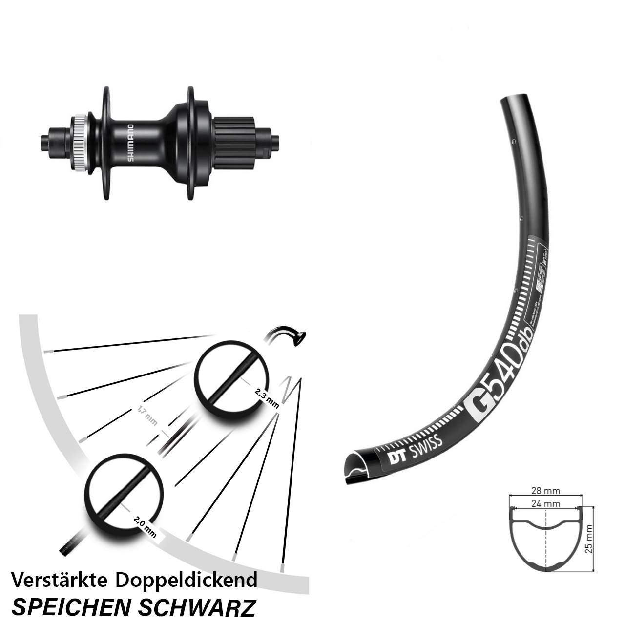 DT Swiss G 540 Shimano FH-MT500 28 Zoll Disc Hinterrad QR Micro Spline
