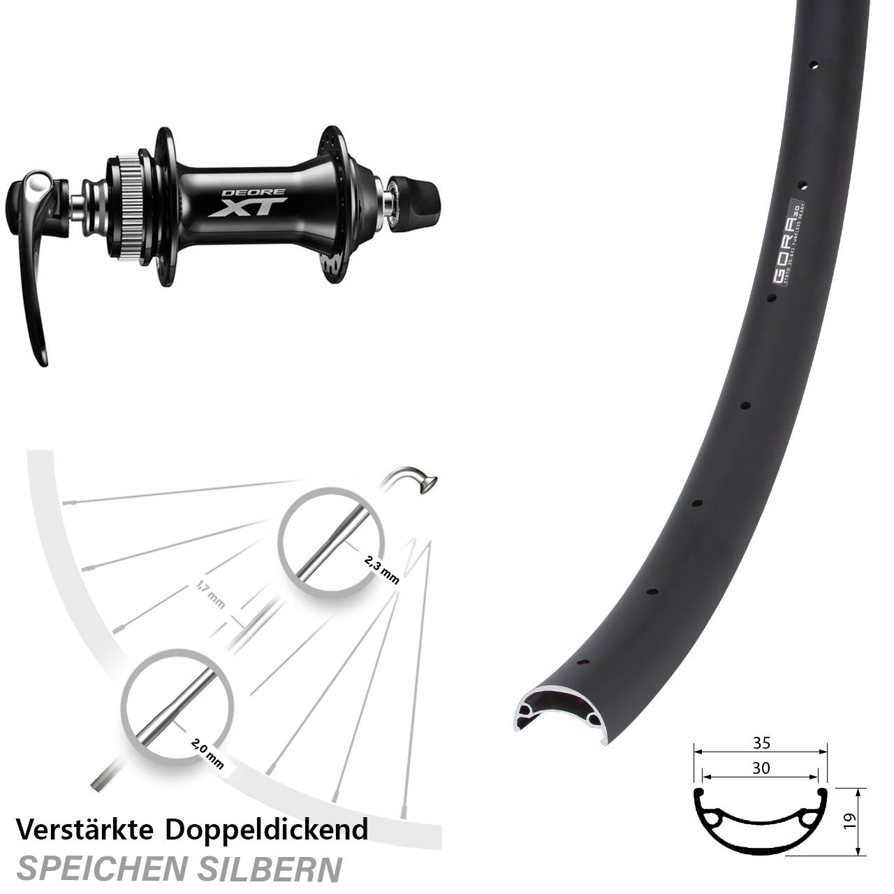 29 Zoll Gora 30 Shimano Deore XT HB-M8000 Disc Laufrad für Schnellspanner
