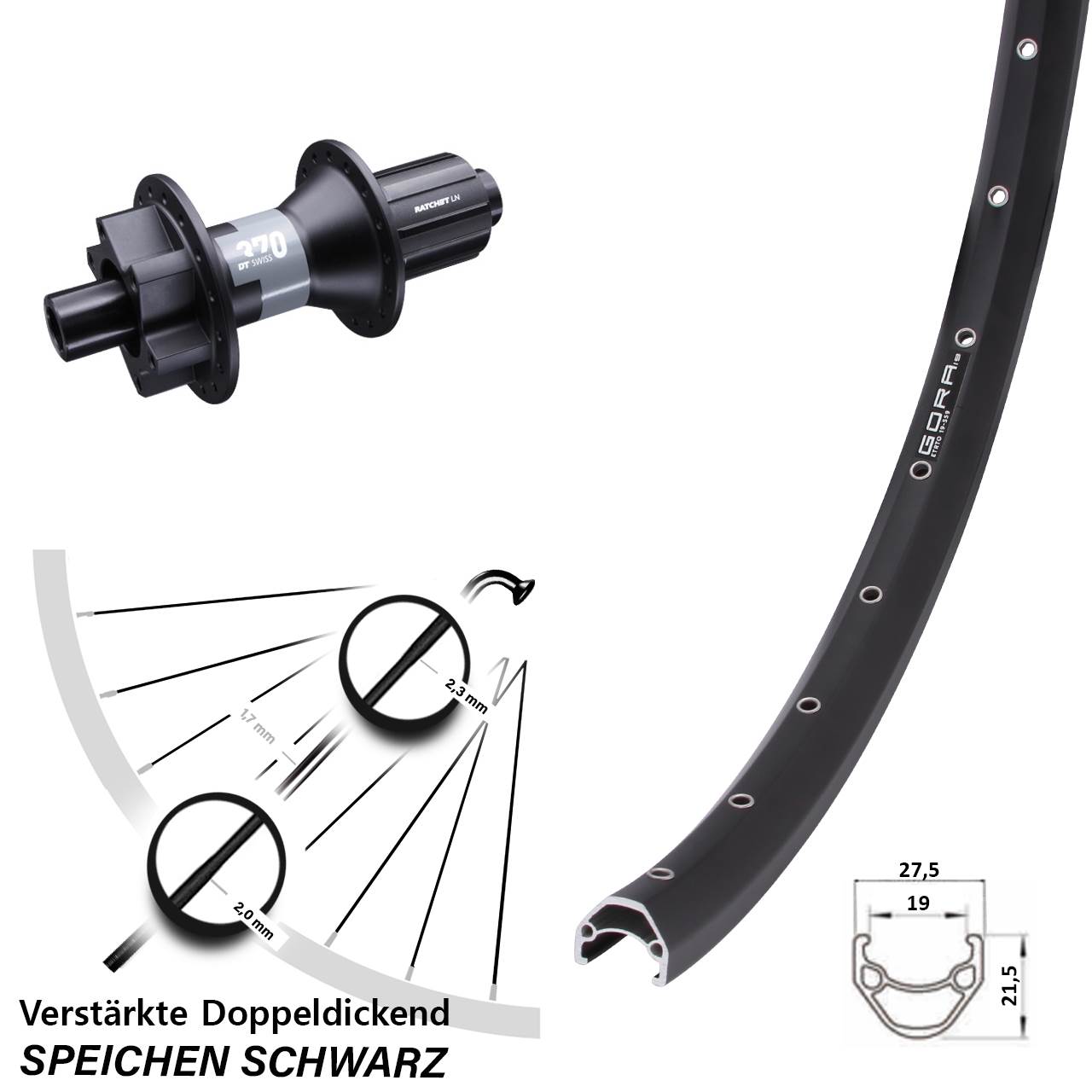 Gora 19 DT Swiss 370 28-29 Zoll Disc Hinterrad 12x142 8-11 fach HG