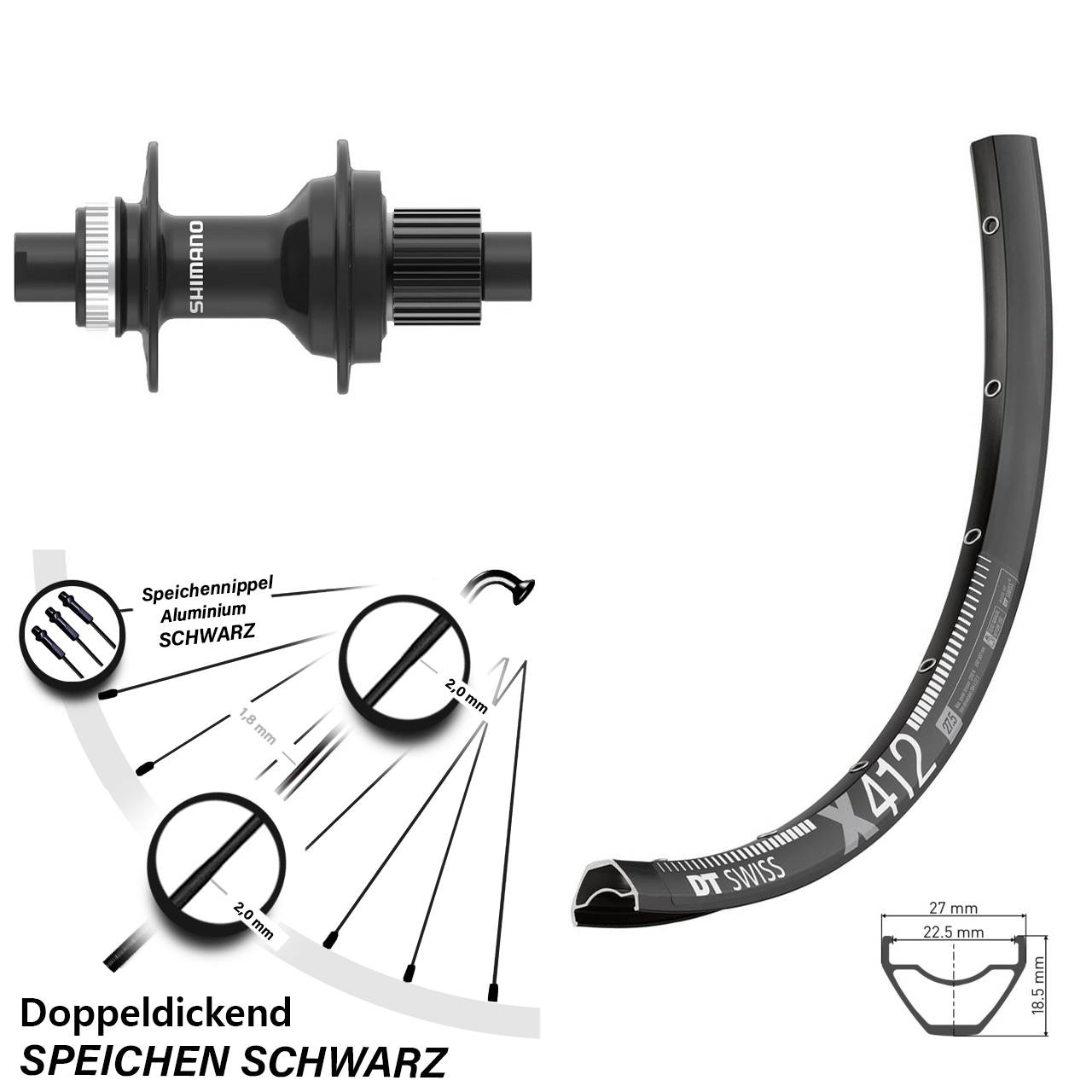 DT Swiss X 412 Shimano FH-MT410 28-29 Zoll Centerlock Hinterrad 12x142 Micro Spline