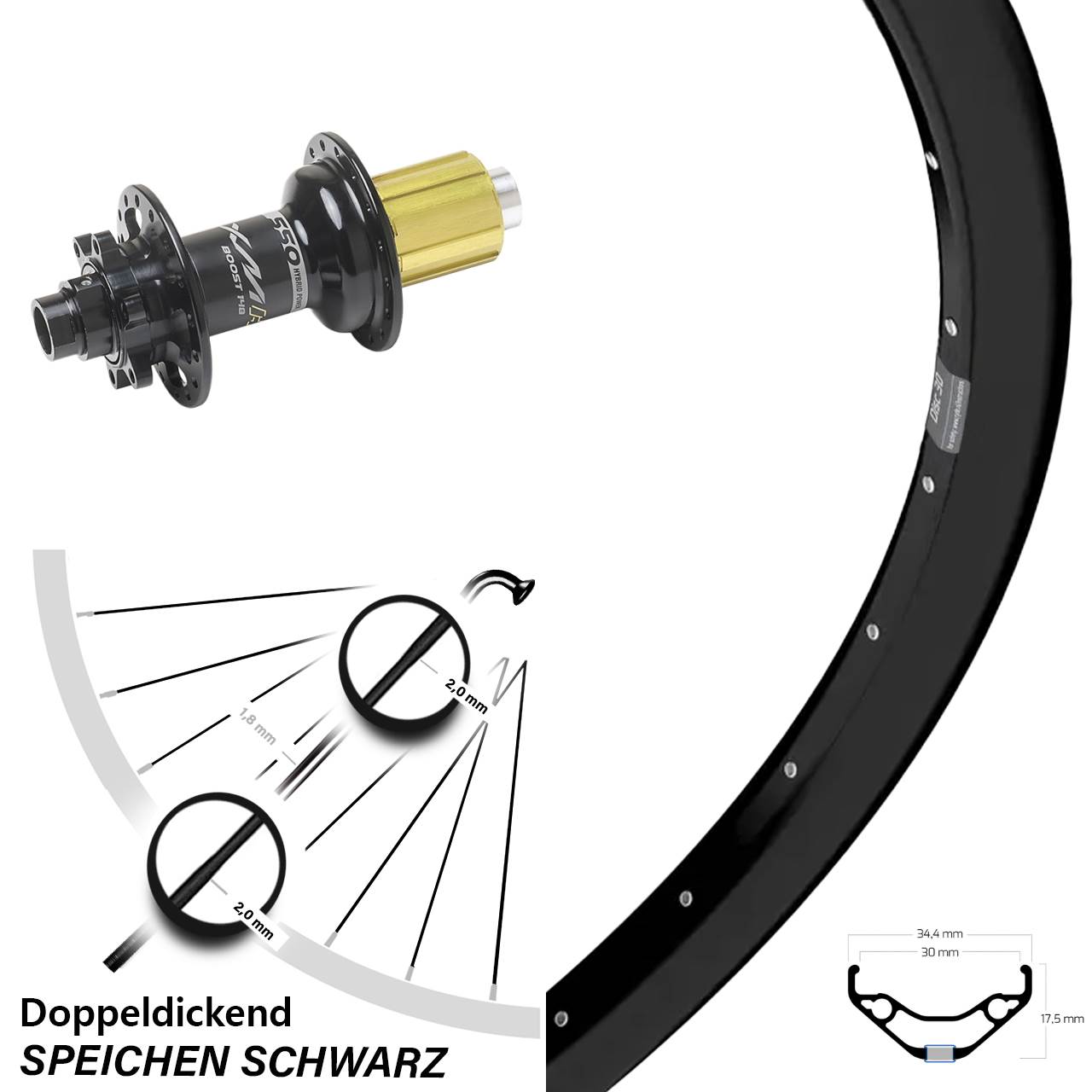 Ryde Disc 30 Miche XMH 550 27,5 Zoll Disc Laufrad 12x148 Boost 8-11 fach HG