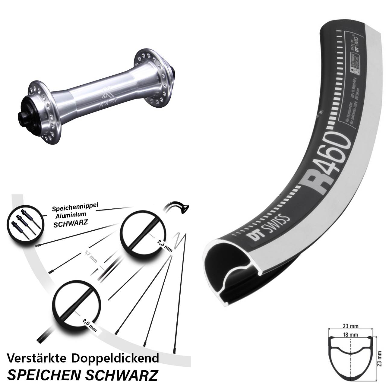Vorderrad 28 Zoll DT Swiss R 460 CNC KX-R für Schnellspanner