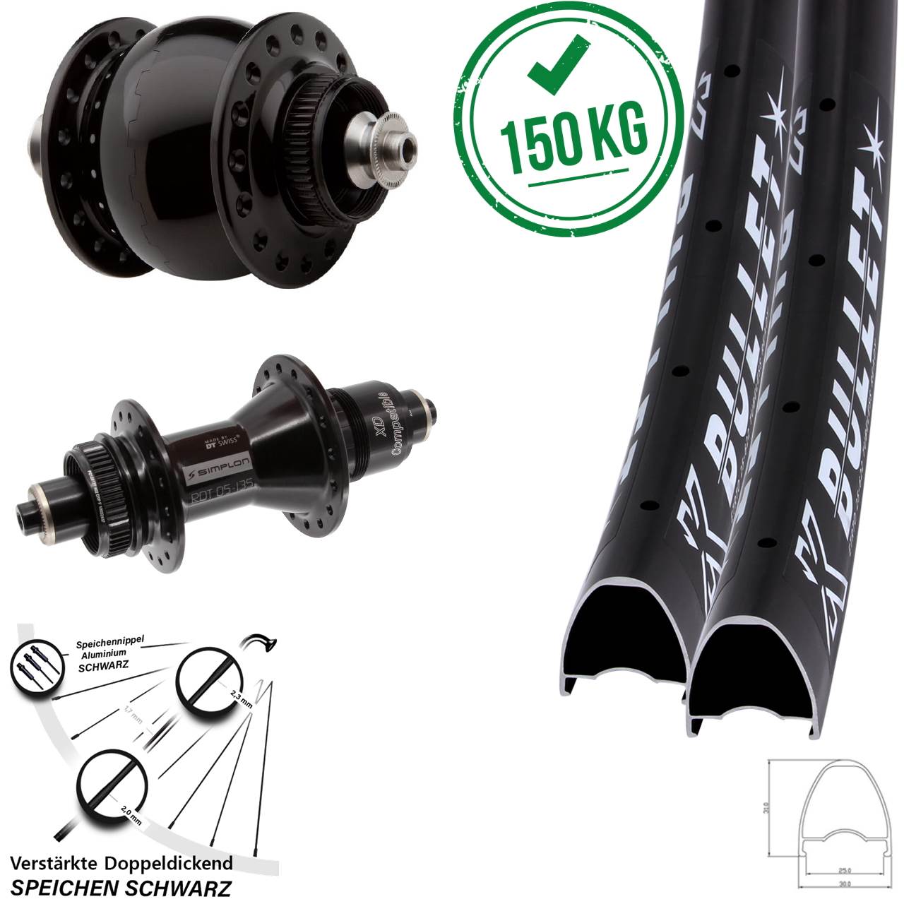 KX Bullet OS DT Swiss 370 SON 28 29 Zoll Centerlock Laufradsatz QR SRAM XD