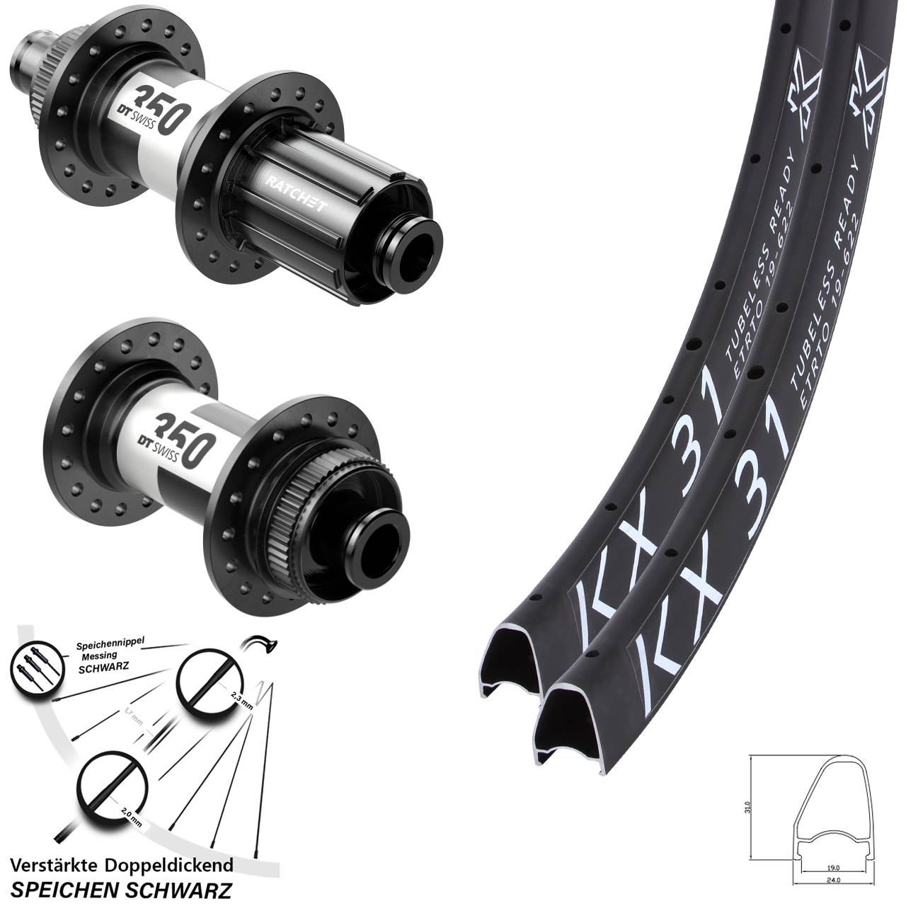 Centerlock Laufradsatz 12x100/142 28 Zoll KX31 OS DT Swiss 350 11-12 fach