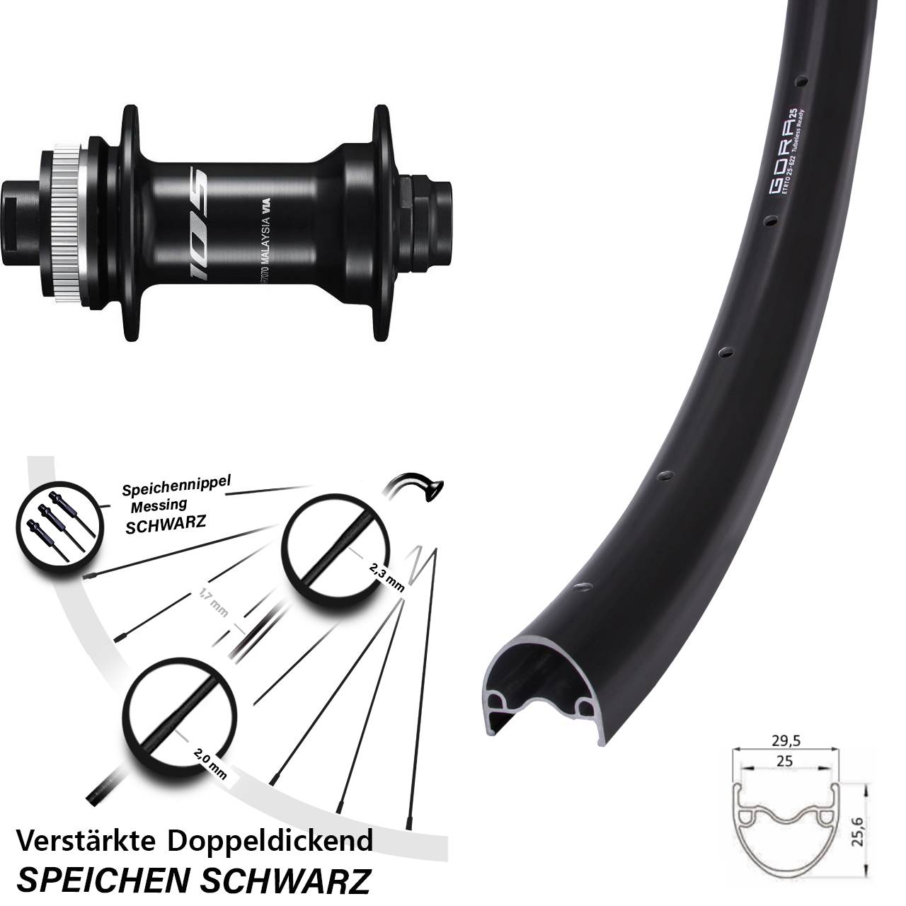 Gora 25 Shimano 105 HB-R7070 28-29 Zoll Vorderrad Centerlock 12x100