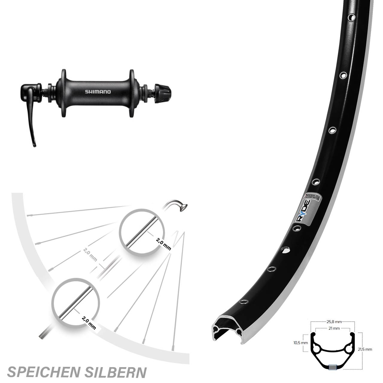 Ryde ZAC 421 Shimano HB-T3000 26 Zoll Laufrad QR