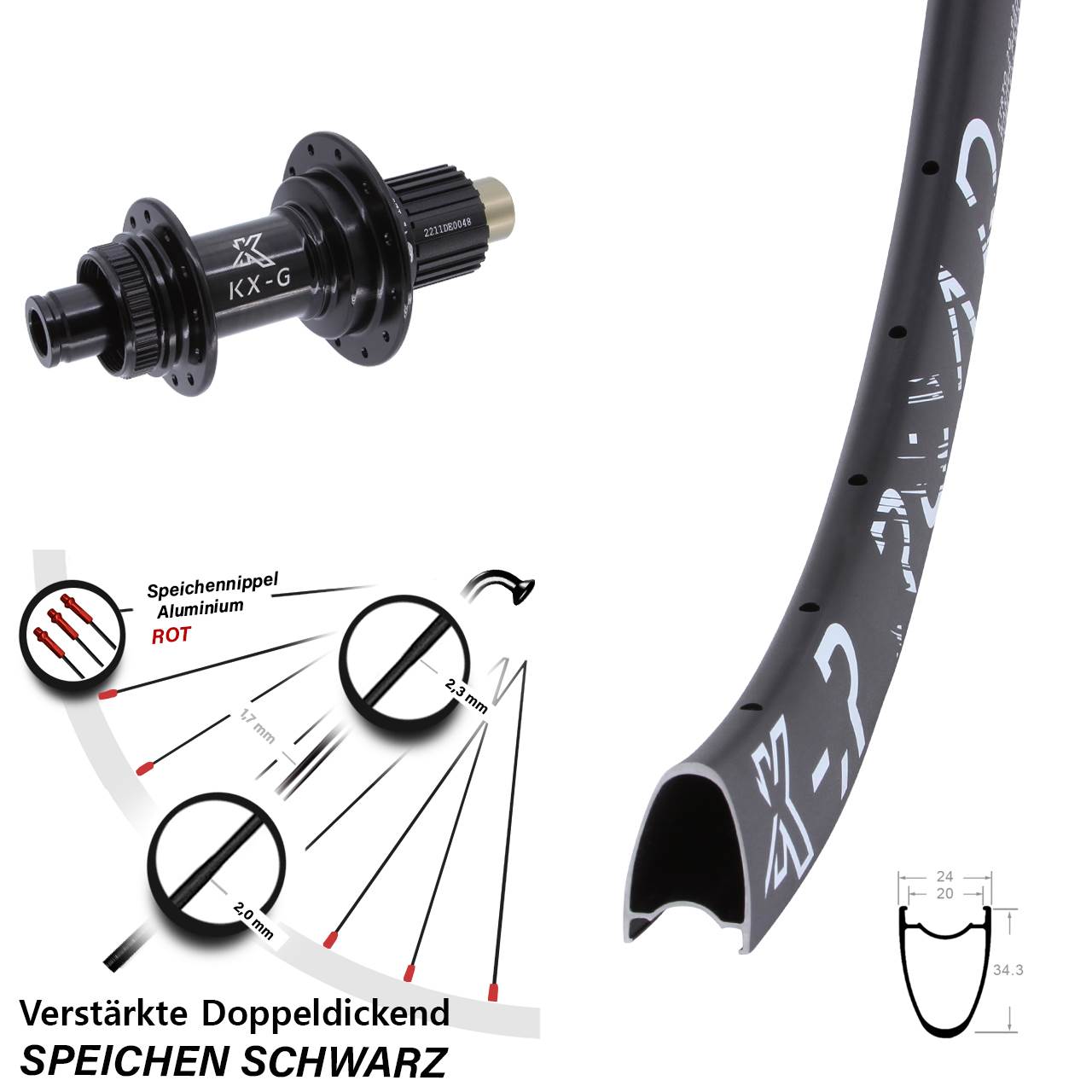 Hinterrad 28-29 Zoll KXR-G Road Steckachse Shimano Micro Spline 12x142