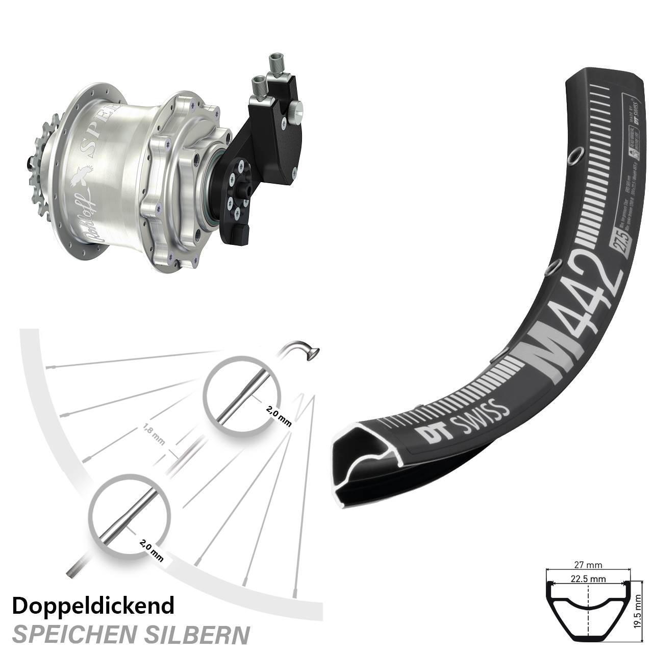 DT Swiss M 442 Rohloff Speedhub 500/14 CC DB OEM 28 Zoll Disc Hinterrrad