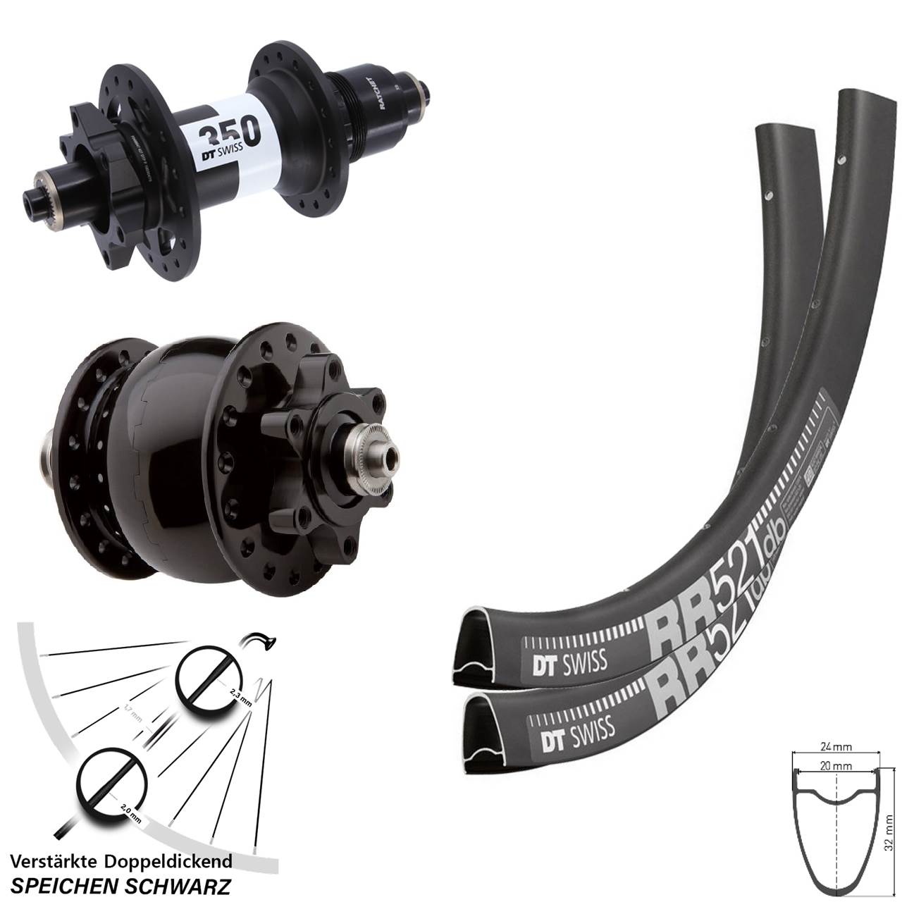 Disc Laufradsatz 28 Zoll DT Swiss RR521 350 SON XD für Schnellspanner