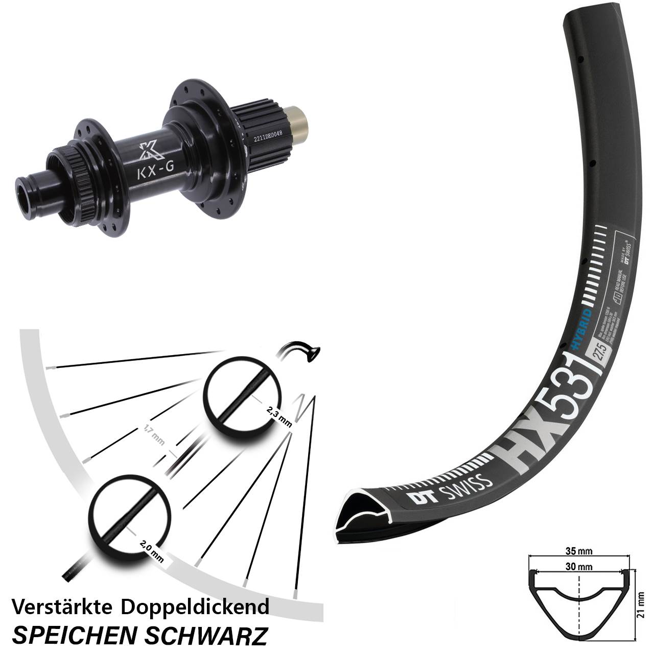 DT Swiss HX 531 KX-G 29 Zoll Centerlock Hinterrad 12x142 Micro Spline