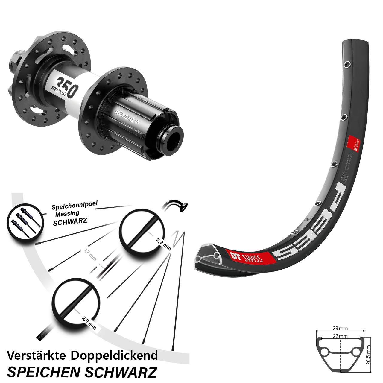 27,5 Zoll DT Swiss 533d-350 Downhill Hinterrad 6-Loch 12x150 (DH alt) 8-11 fach HG