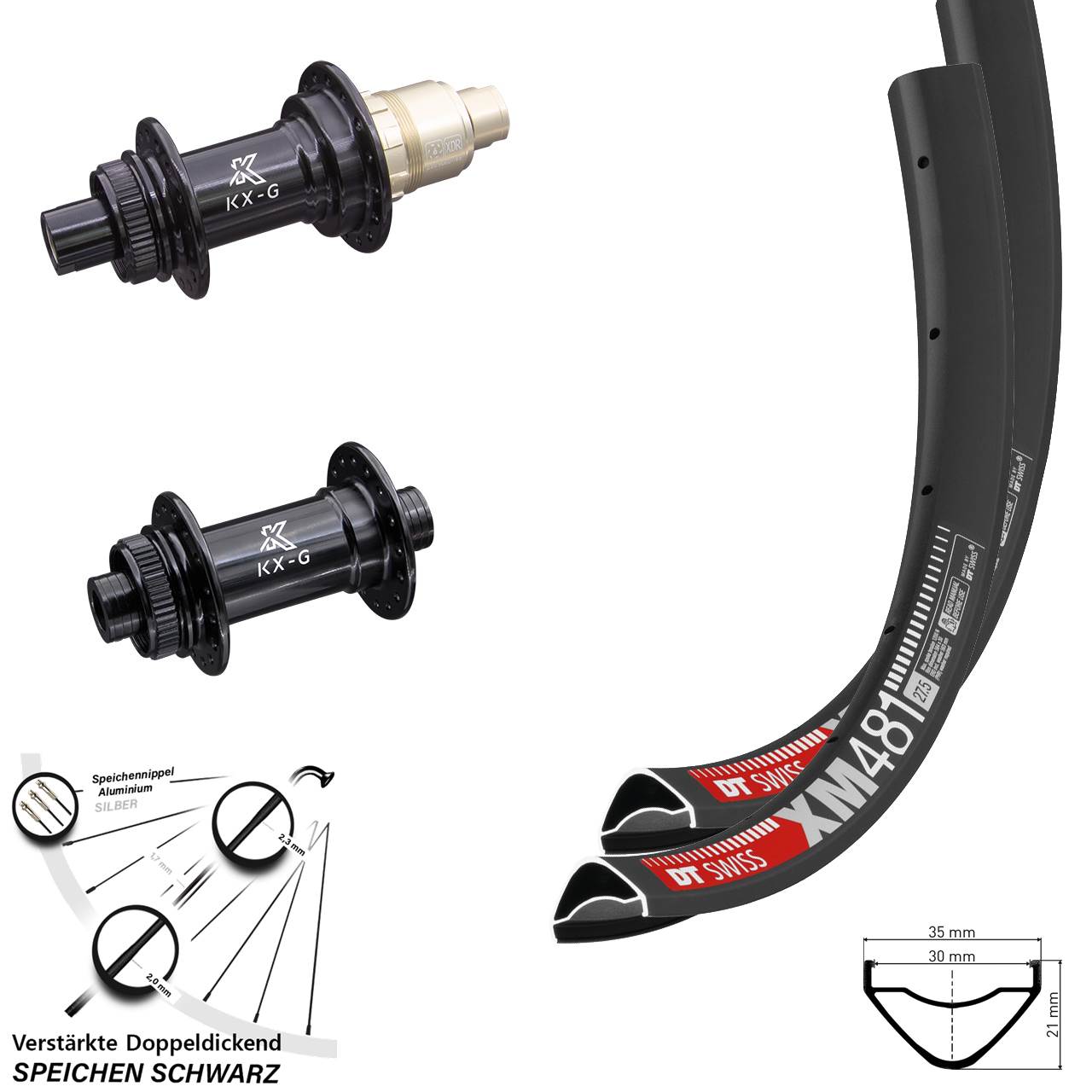 DT Swiss XM481 KX-G 27,5 Zoll Disc Laufrad-Satz 12x100/142 SRAM XDR