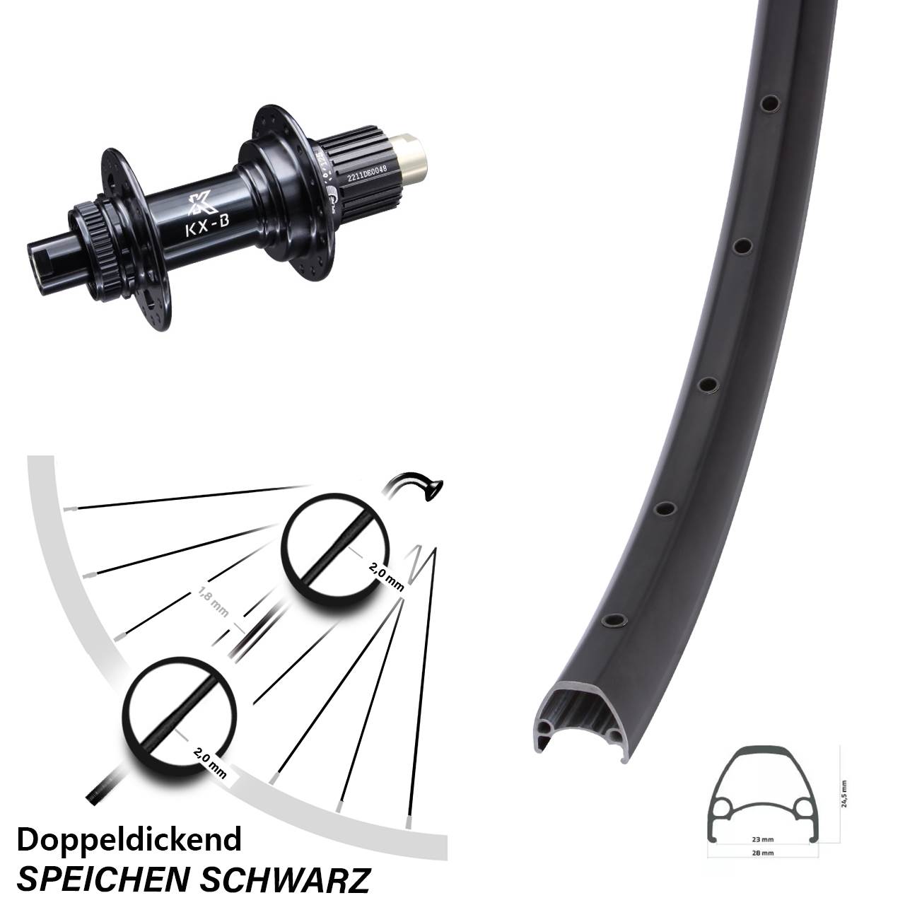 Laufrad 28 Zoll Ambrosio Sport KX-B Centerlock 12x148 Micro Spline schwarz