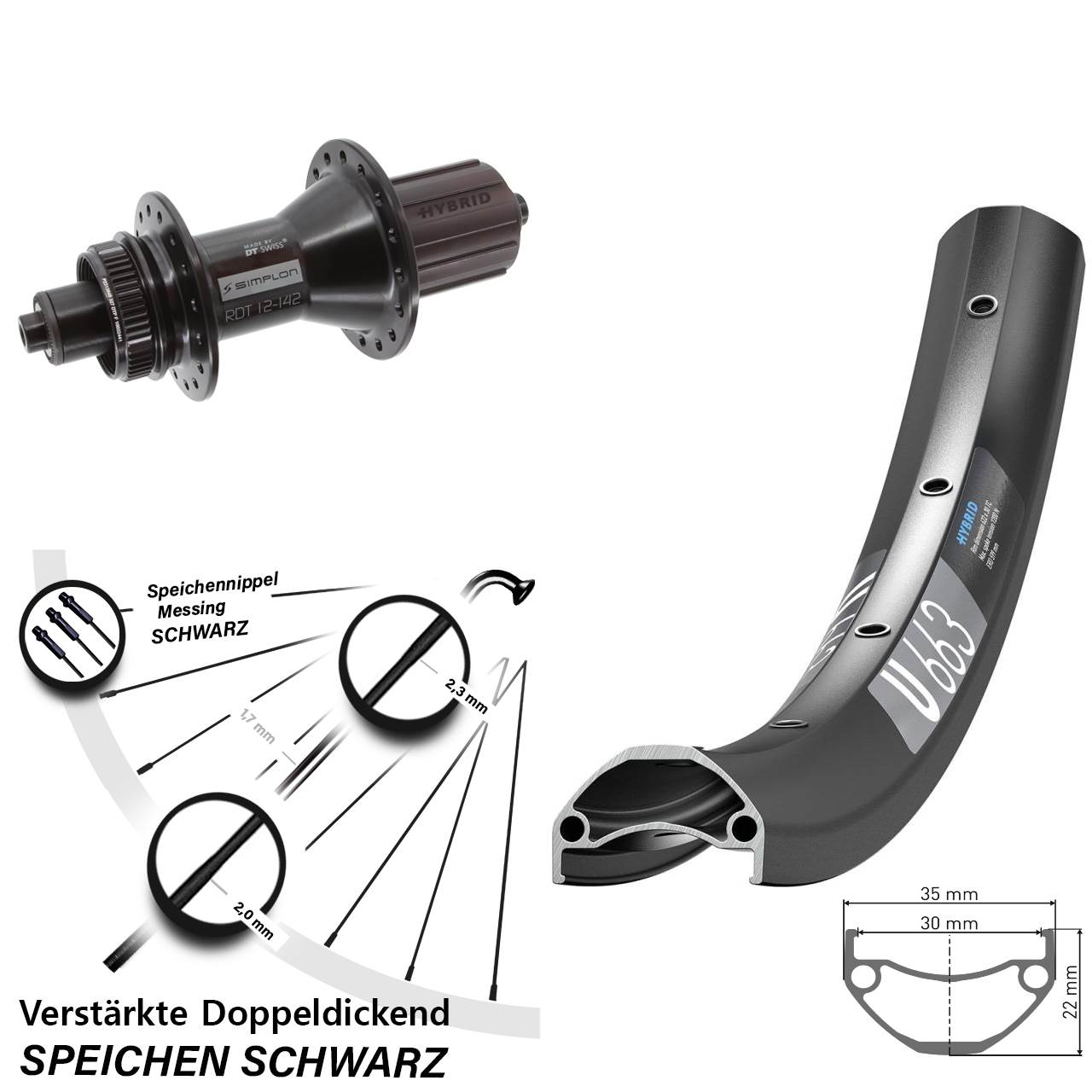 27,5 Zoll DT Swiss U 663-370 Hybrid Hinterrad Centerlock für Schnellspanner 8-11 fach