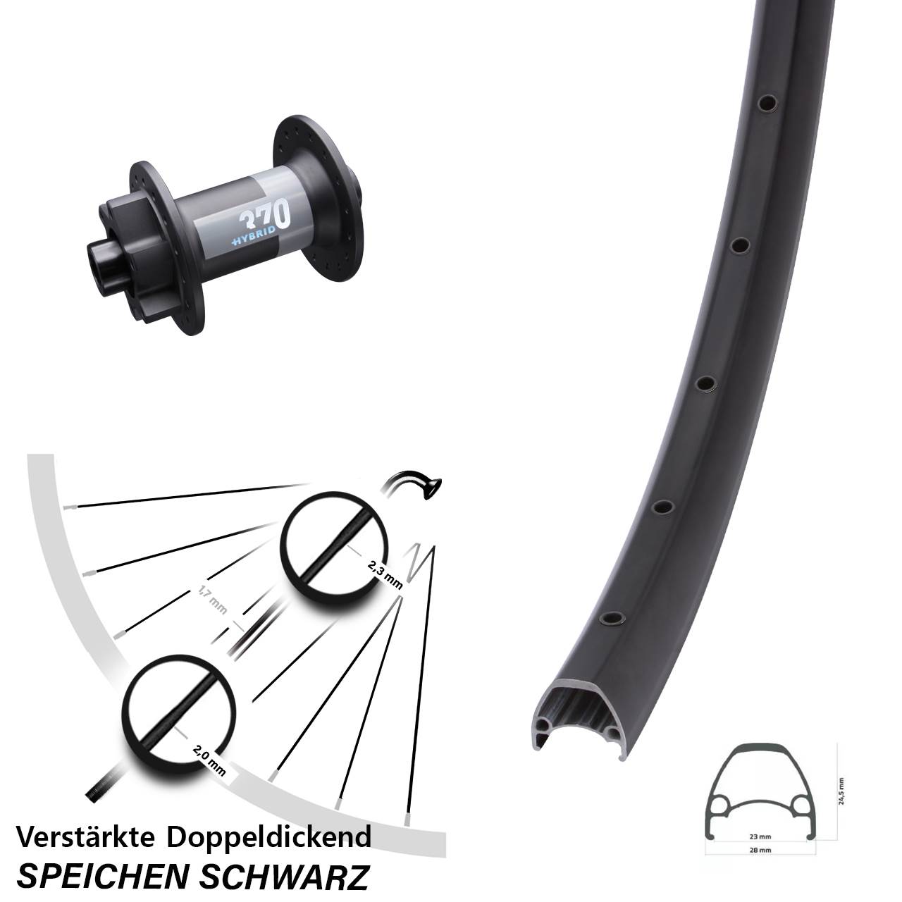 Vorderrad 6-Loch 28-29 Zoll Ambrosio Sport DT Swiss Hybrid 370 15x110 Boost