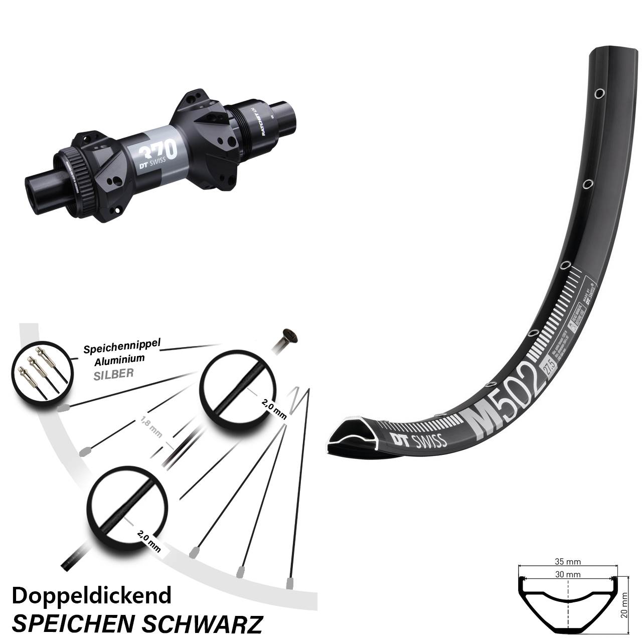 Hinterrad 29 Zoll Boost MTB M 502 DT Swiss 370 Straightpull Sram XD