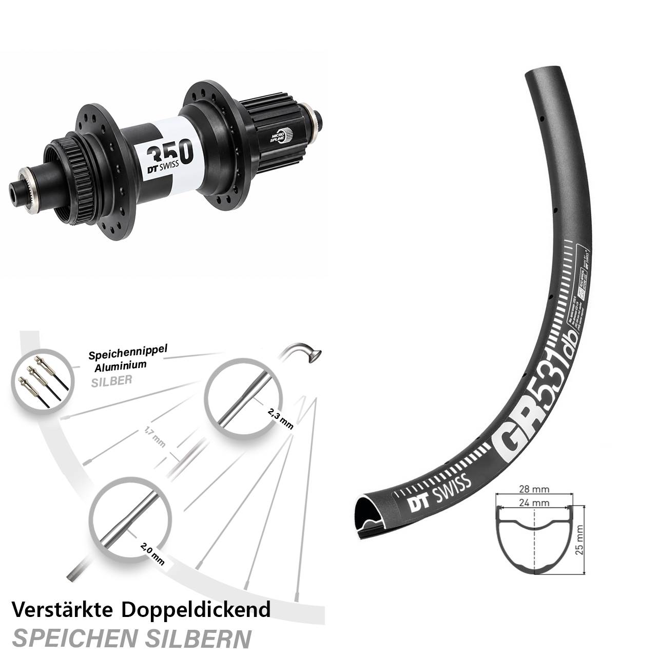 Hinterrad Centerlock QR 29 Zoll DT Swiss GR 531-350 Micro Spline
