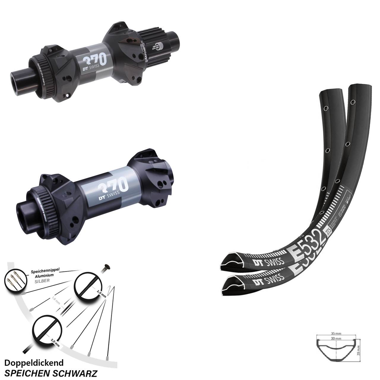 DT Swiss E532 370 Straightpull 29 Zoll Centerlock Laufradsatz 15x110 12x148 Micro Spline