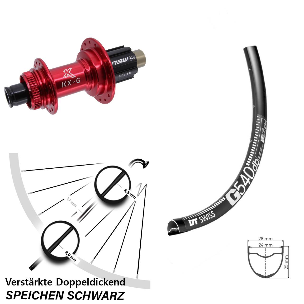 Centerlock Hinterrad 12x142 28-29 Zoll DT Swiss G 540 KX-G rot Campagnolo N3W