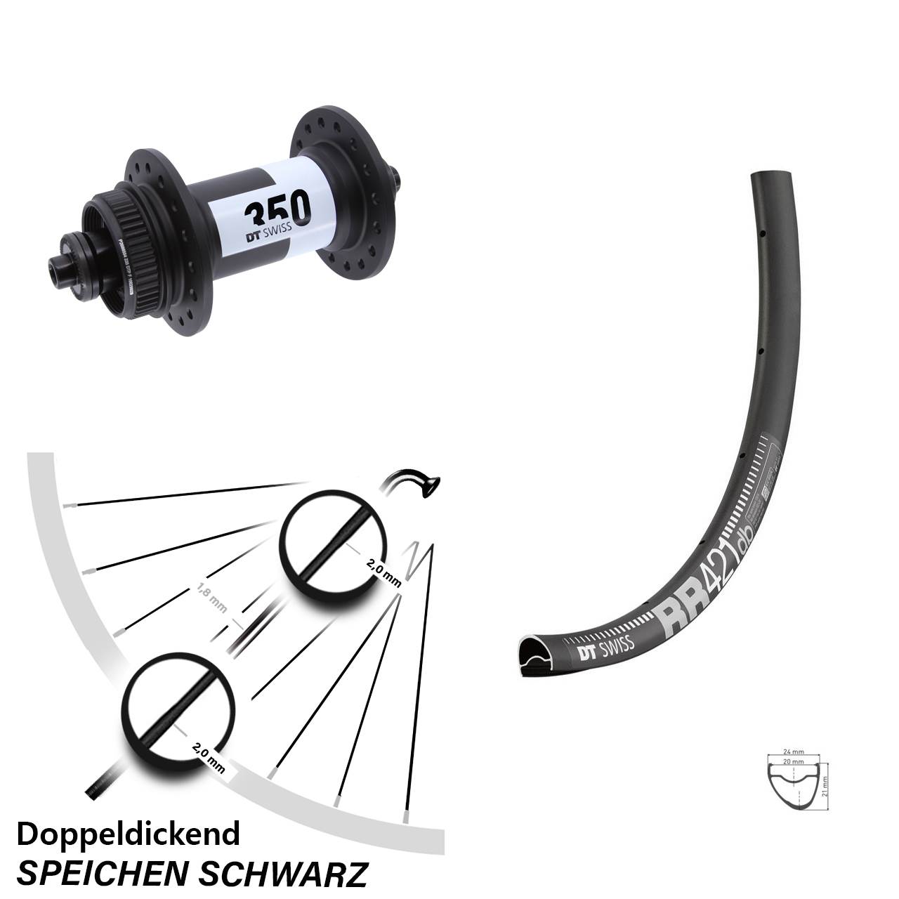 DT Swiss RR421-350 28 Zoll Vorderrad Centerlock QR