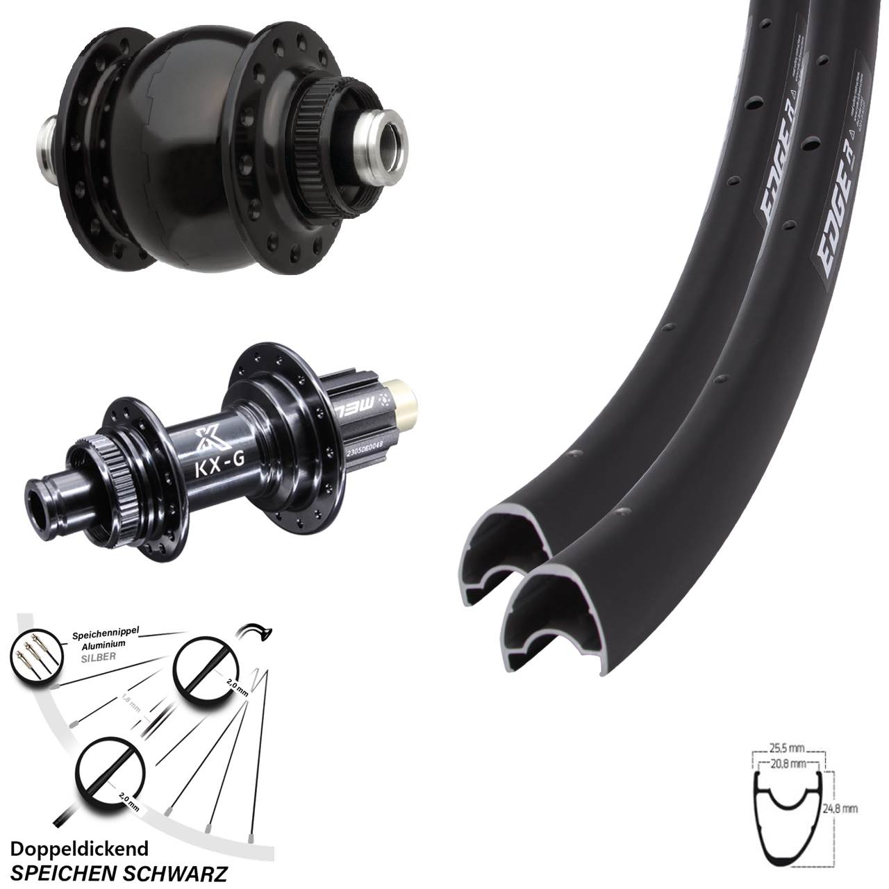 Disc Laufrad-Satz 12x100/142 28 Zoll Ryde Edge R25 Offset KX-G SON delux Campa N3W