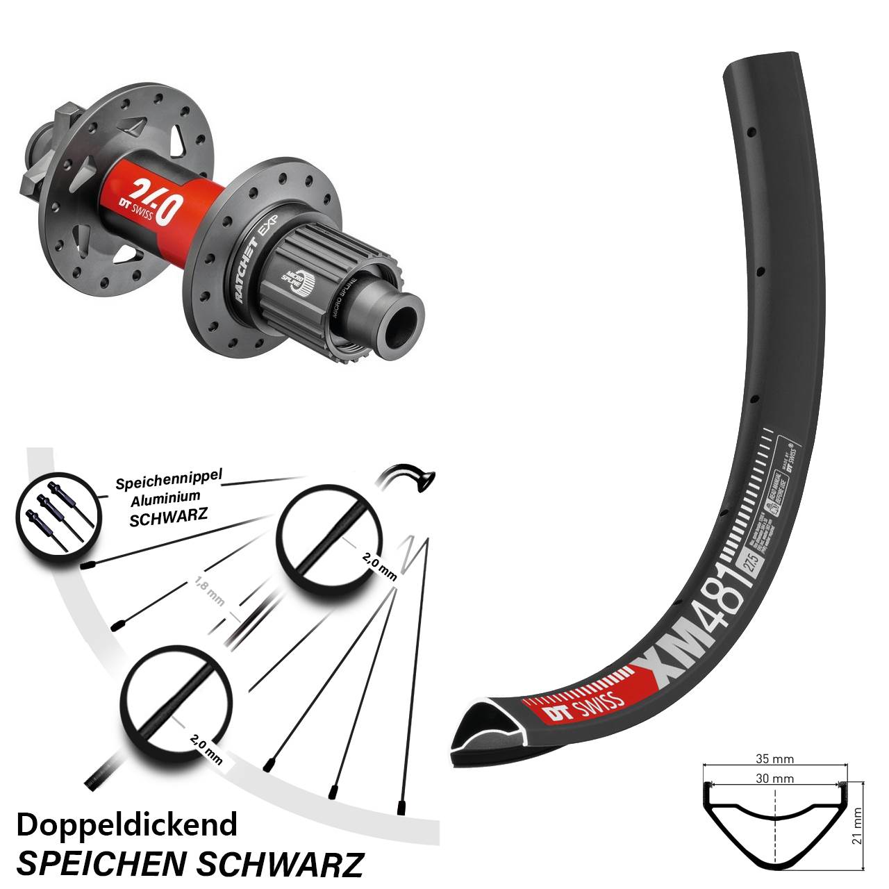 DT Swiss XM 481-240 27,5 Zoll Disc Hinterrad 12x148 Micro Spline
