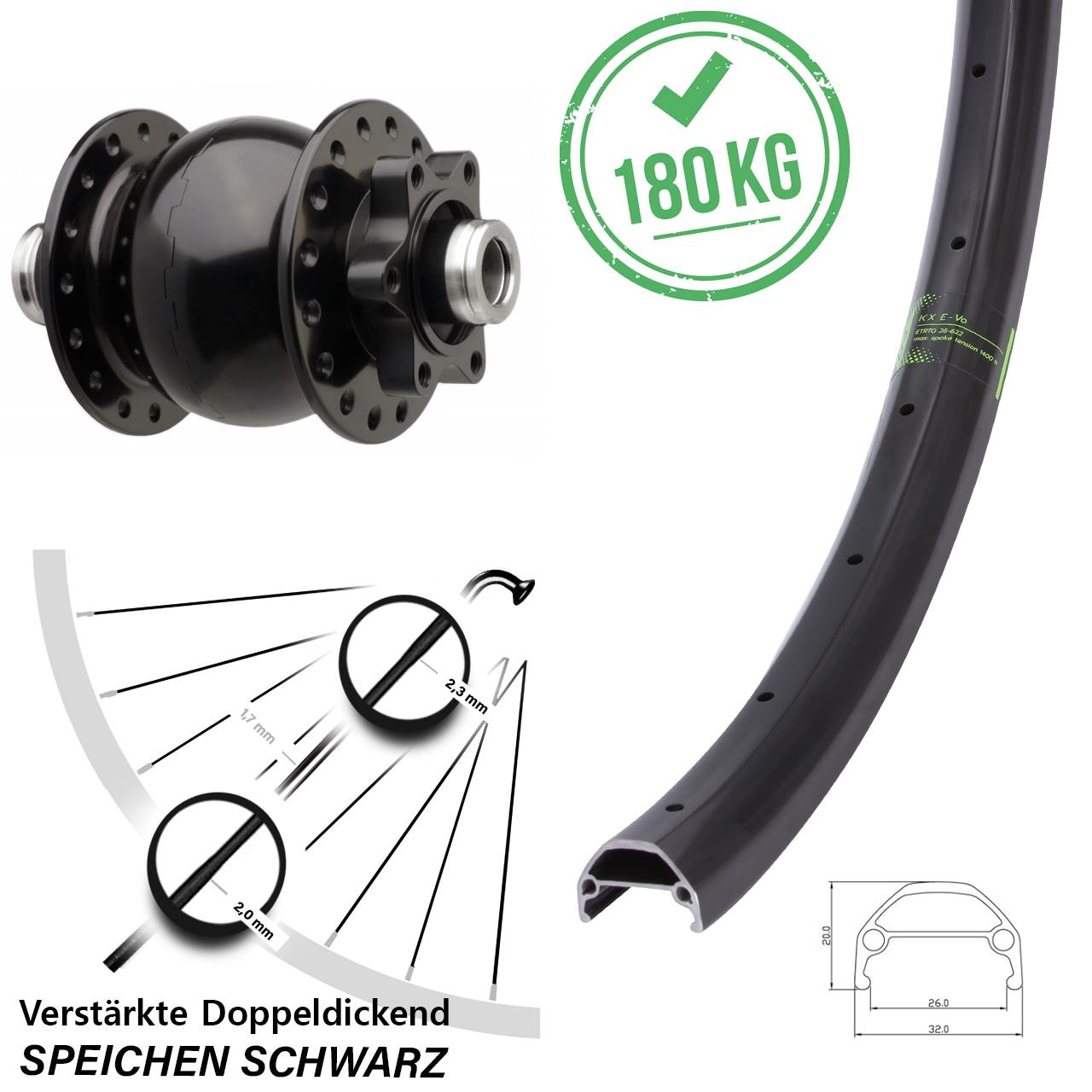 29 Zoll KX Evo SON 28 Dynamo-Vorderrad 6-Loch 12x110 Boost