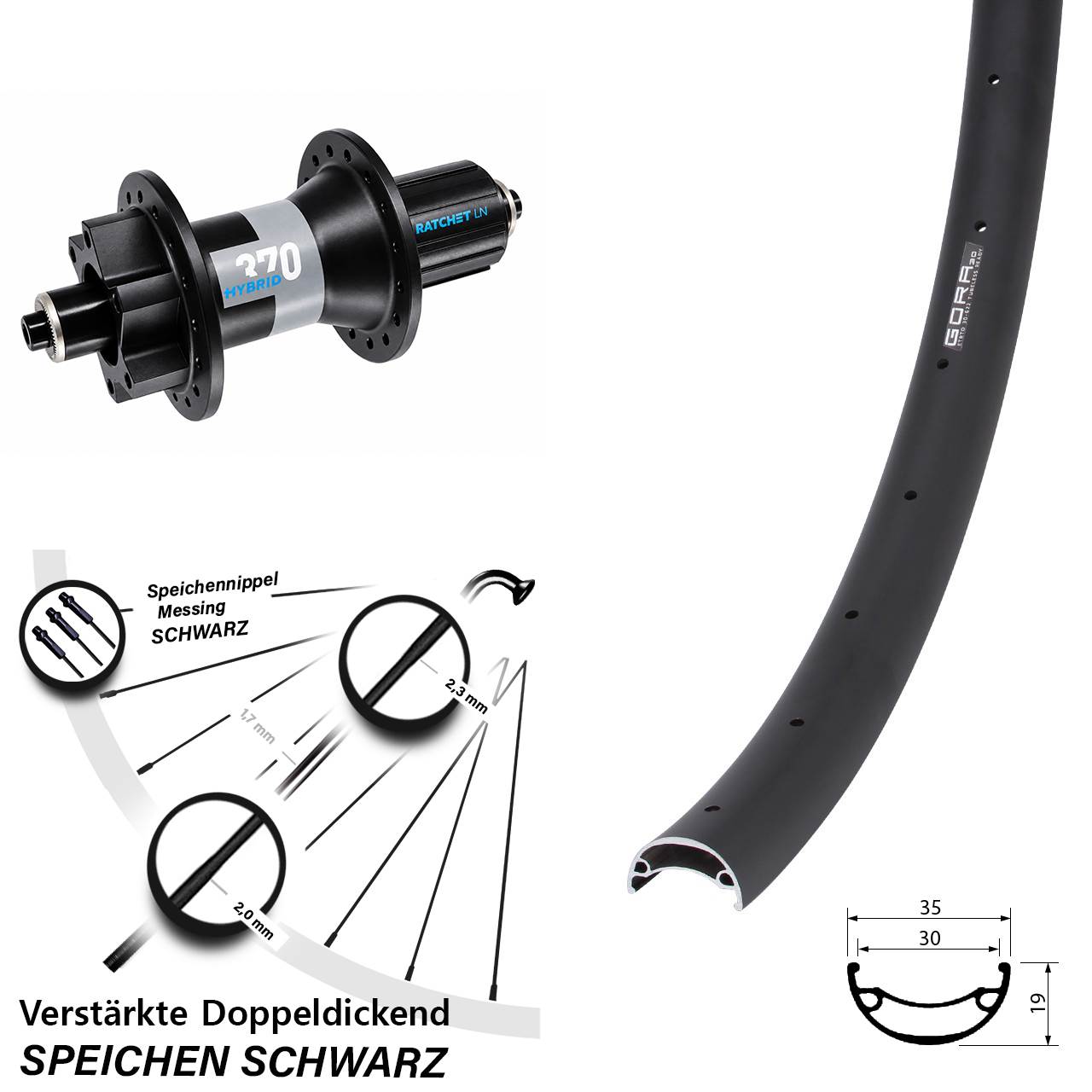 Gora 30 DT Swiss 370 Hybrid 29 Zoll Disc Laufrad QR Boost 8-11 fach