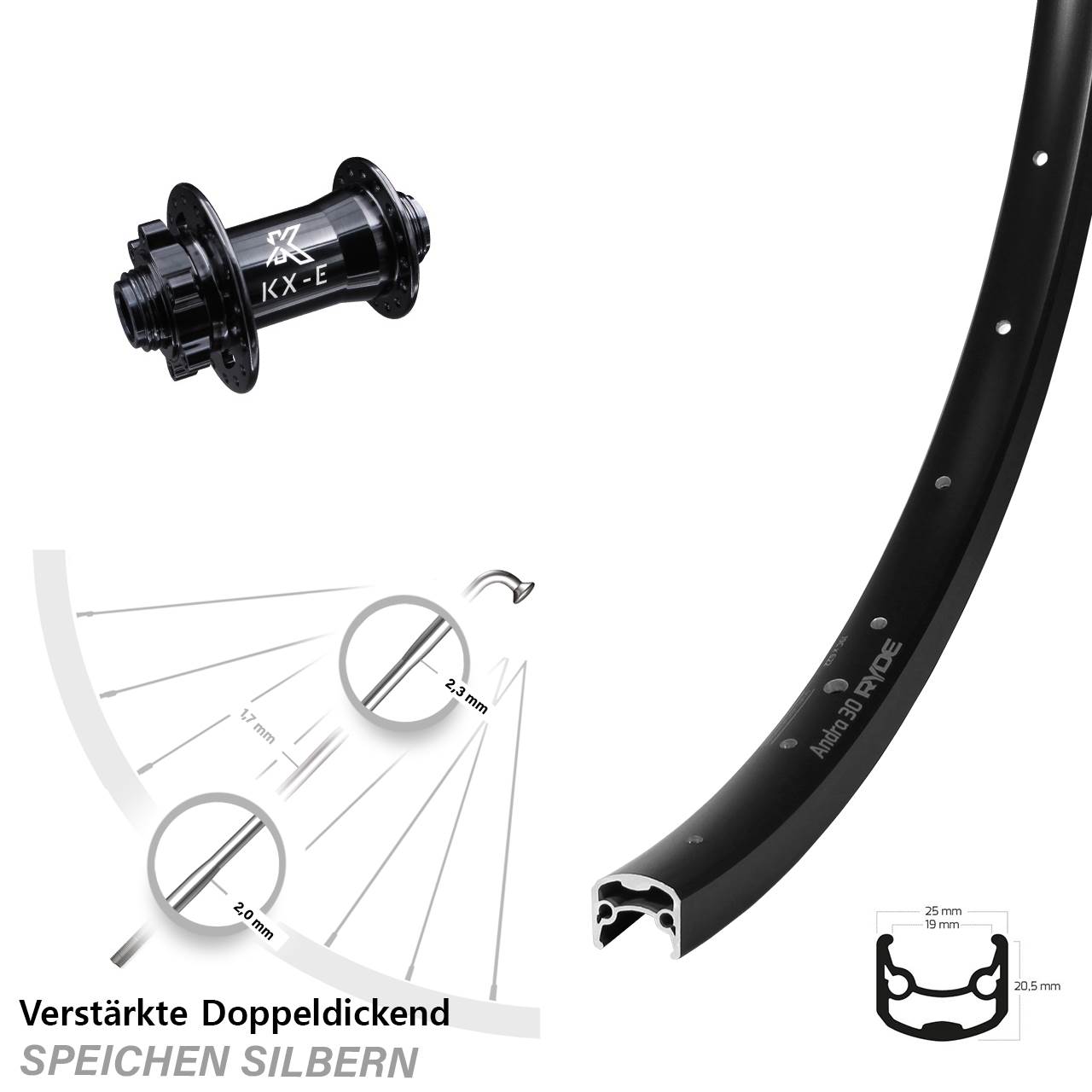 Disc Vorderrad 28-29 Zoll Ryde Andra 30 KX-E 15x100