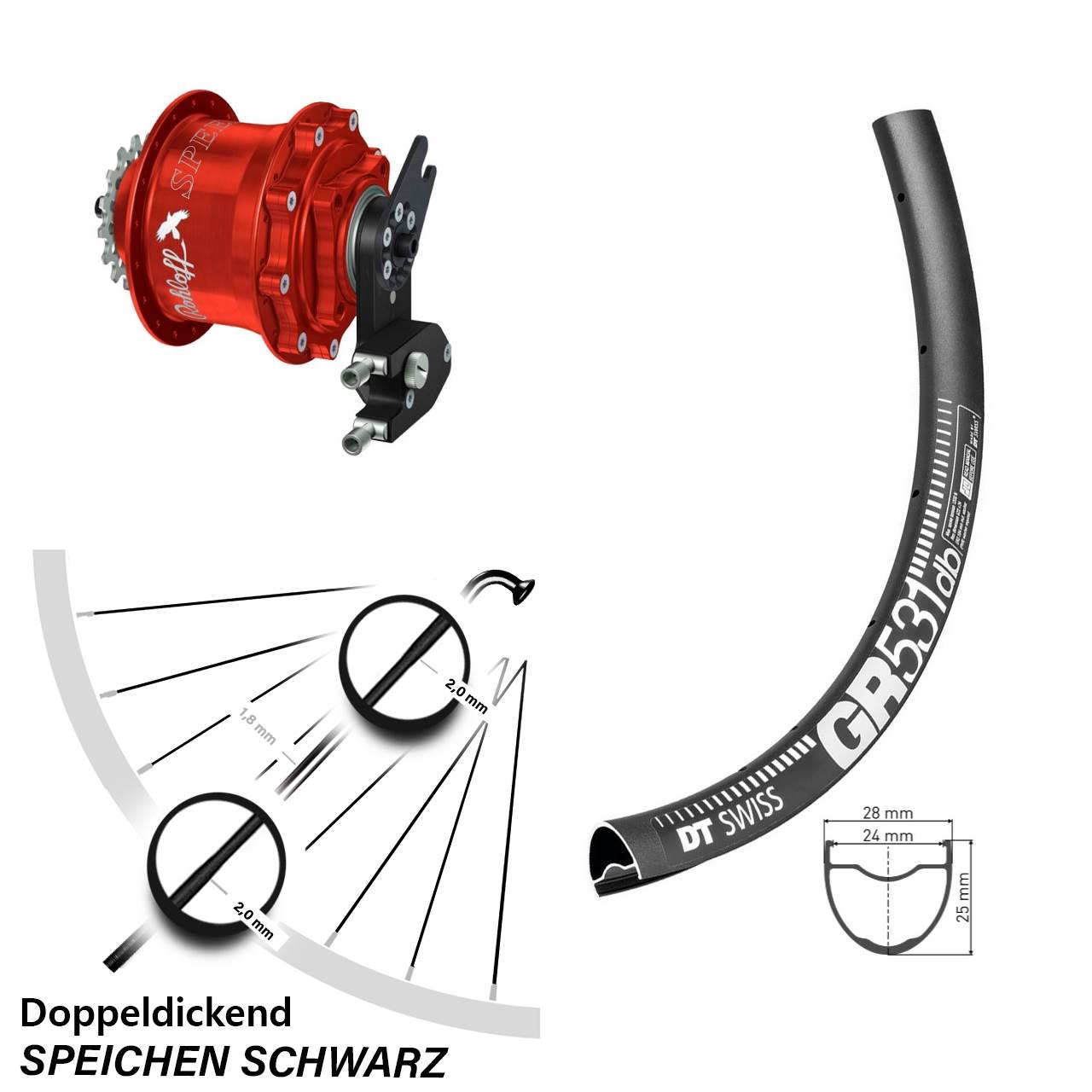 Disc Hinterrrad 28-29 Zoll DT Swiss GR 531 Rohloff Speedhub CC DB OEM2 Tandem rot