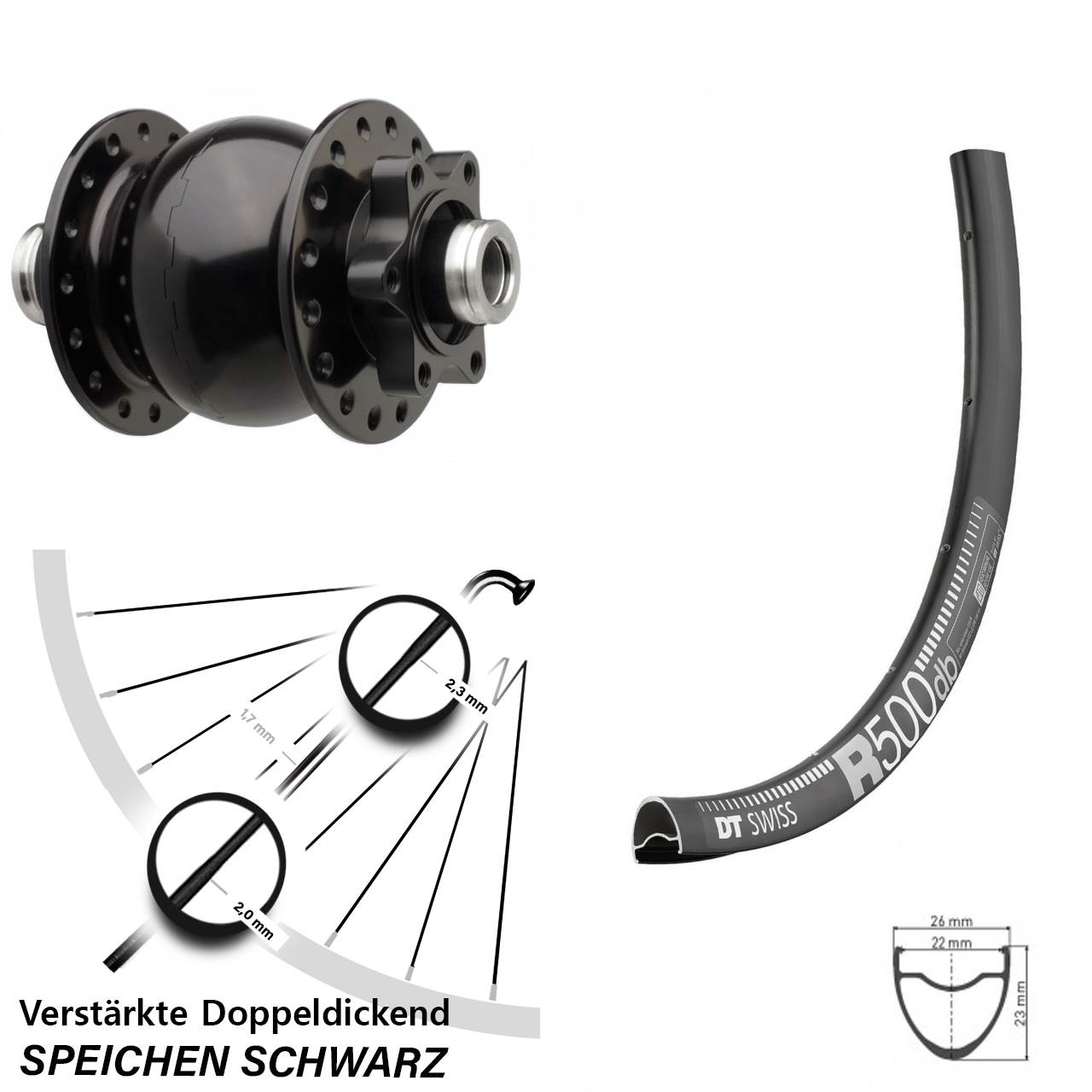 DT Swiss R 500 DB Disc Vorderrad Dynamo Boost SON 28-12x110 mm 6-Loch