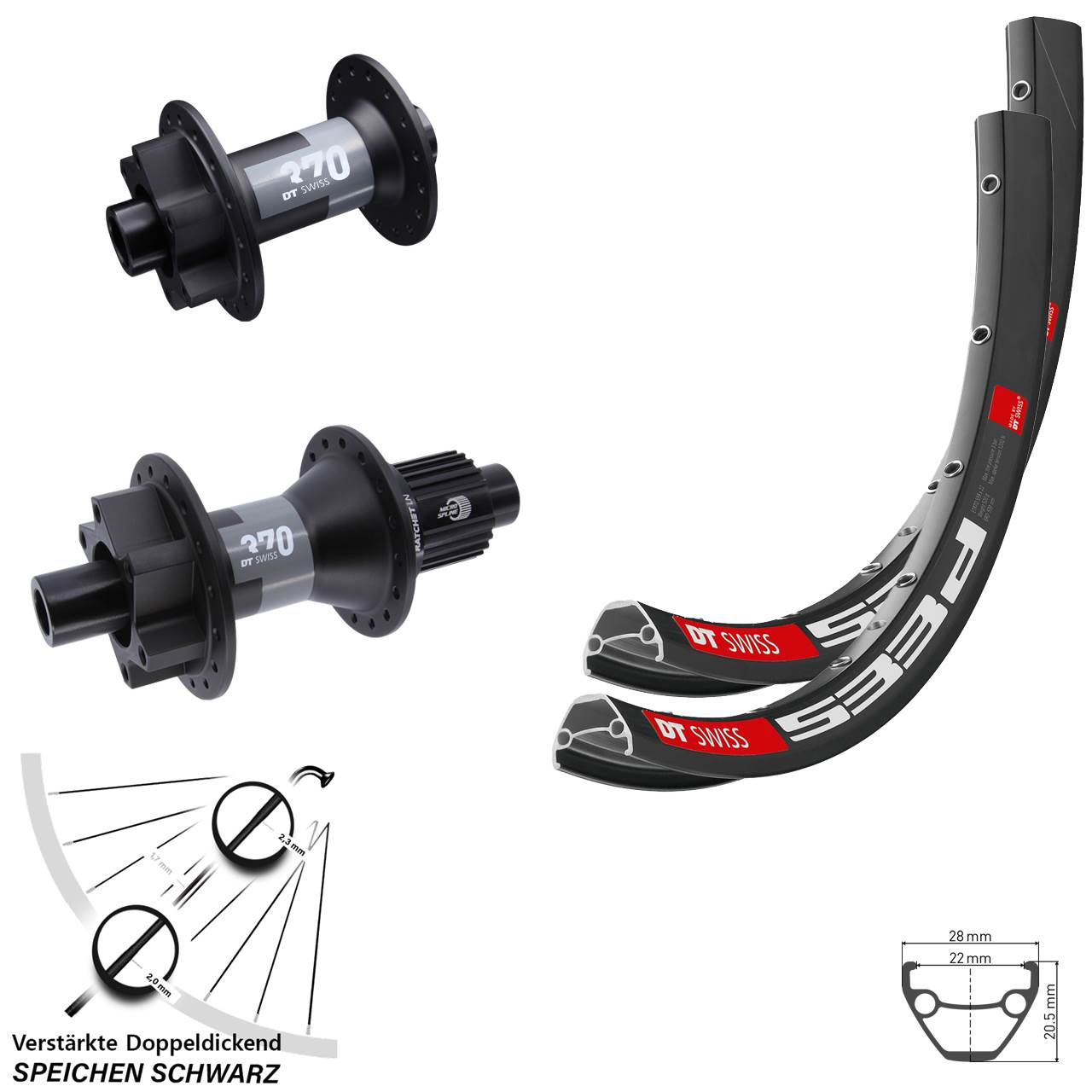 Laufradsatz 6-Loch 27,5 Zoll DT Swiss 533 D 370 Shimano Micro Spline 15x100 12x142
