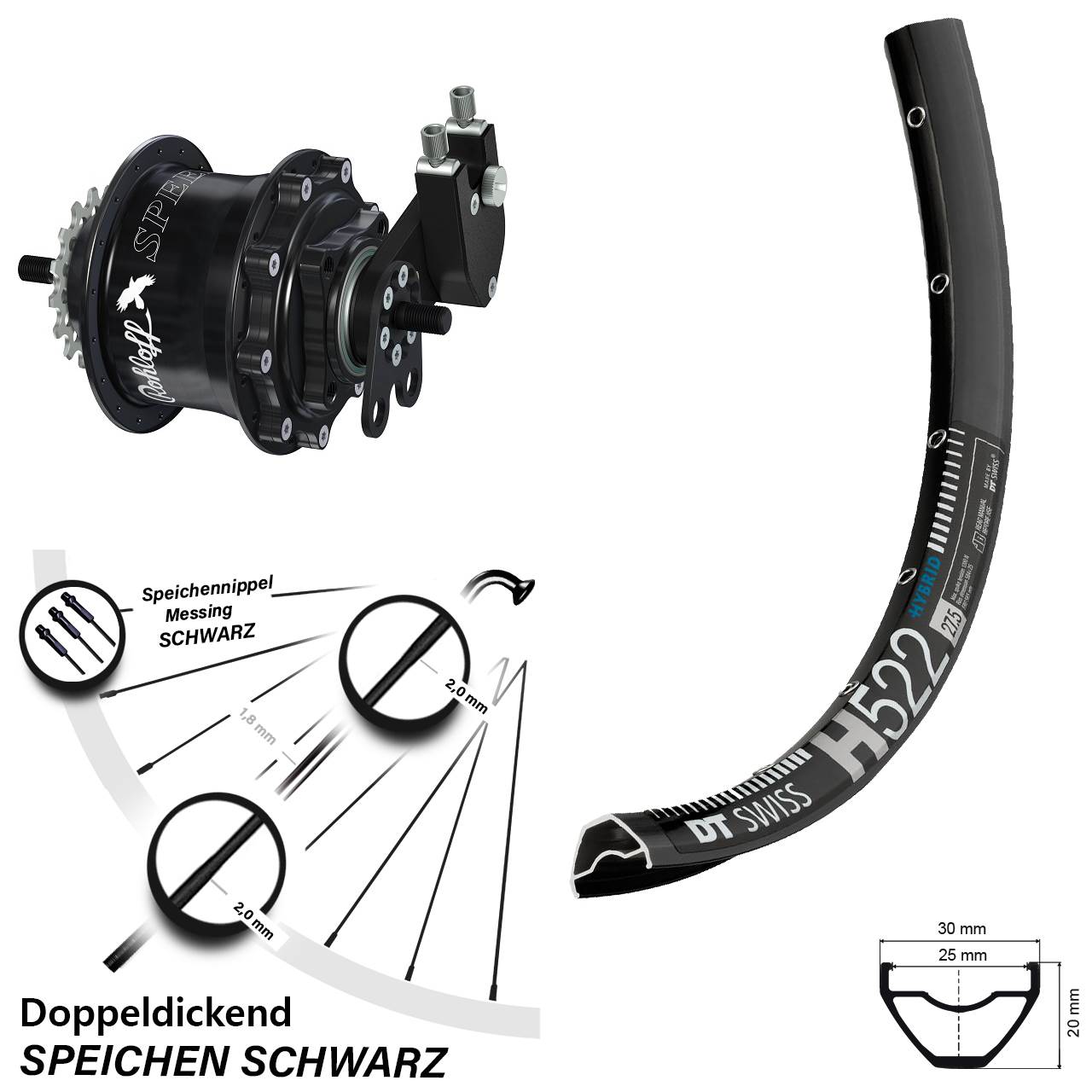 Disc Hinterrrad 28-29 Zoll DT Swiss H 522 Rohloff Speedhub TS DB Tandem