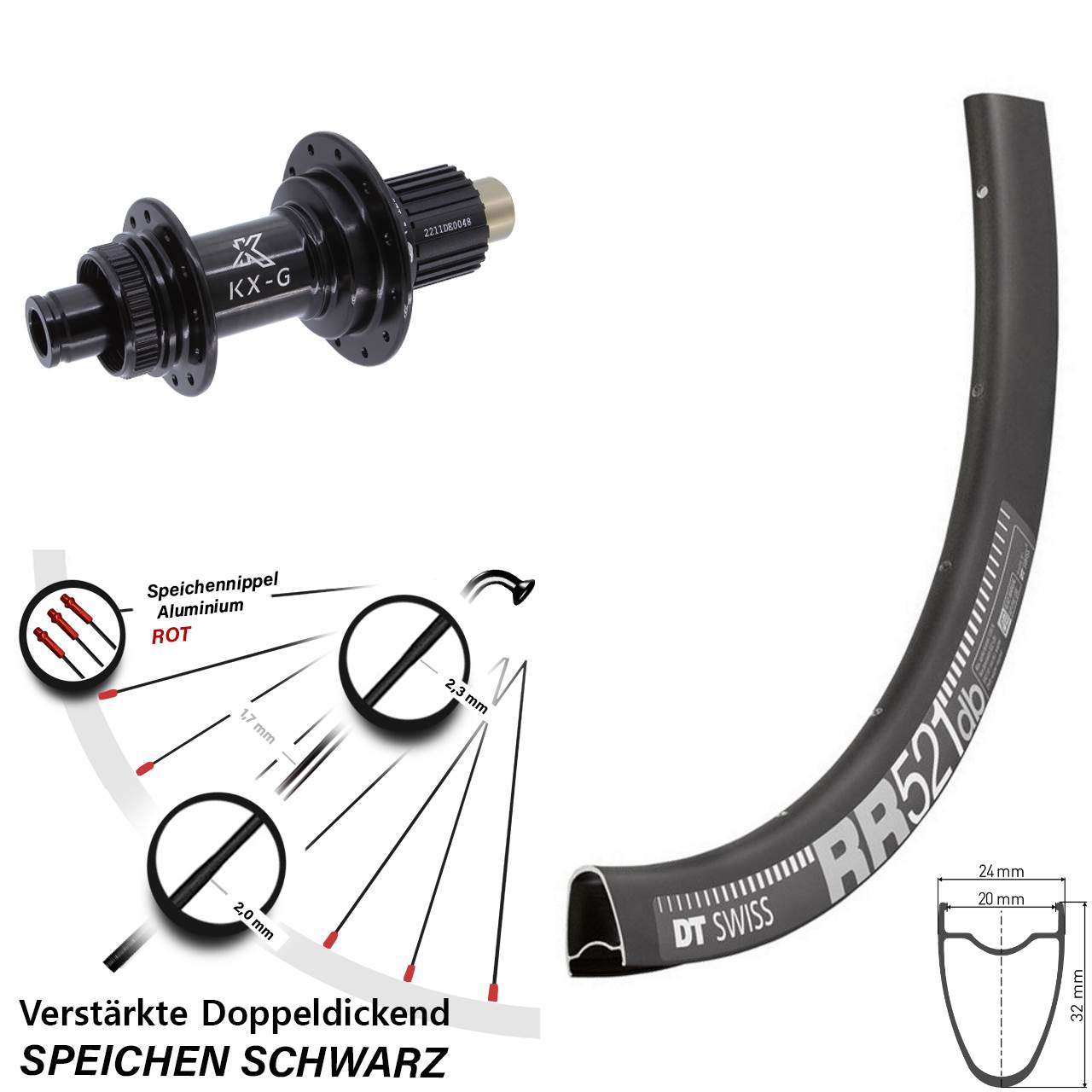 Disc Hinterrad 12x142 28 Zoll DT Swiss RR521 KX-G Steckachse Shimano Micro Spline