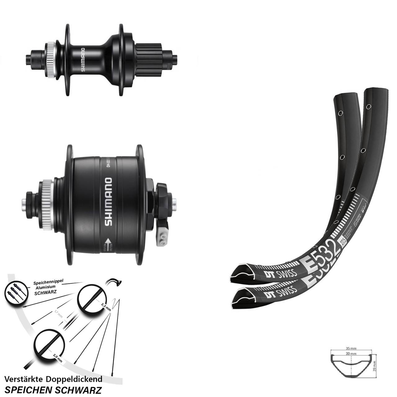 29 Zoll DT Swiss E 532 Shimano DH-3D37 MT500 Centerlock Laufradsatz QR Micro Spline