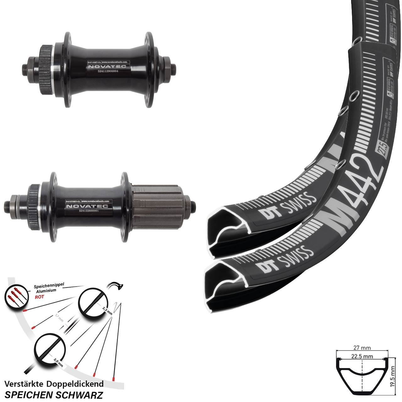 Laufradsatz Centerlock QR 28 Zoll DT Swiss M442 Novatec D471 D472 8-12 fach