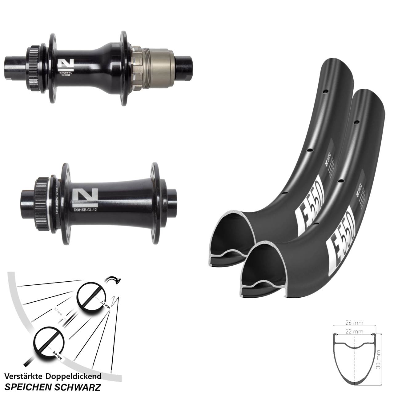 DT Swiss E550 Novatec Centerlock Laufradsatz 28 Zoll 12x100/142