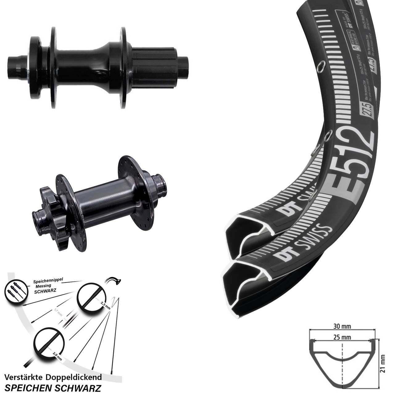 DT Swiss E 512 Aivee MP2 Fastace DA210 27,5 Zoll Disc Laufradsatz Boost 8-12 fach HG