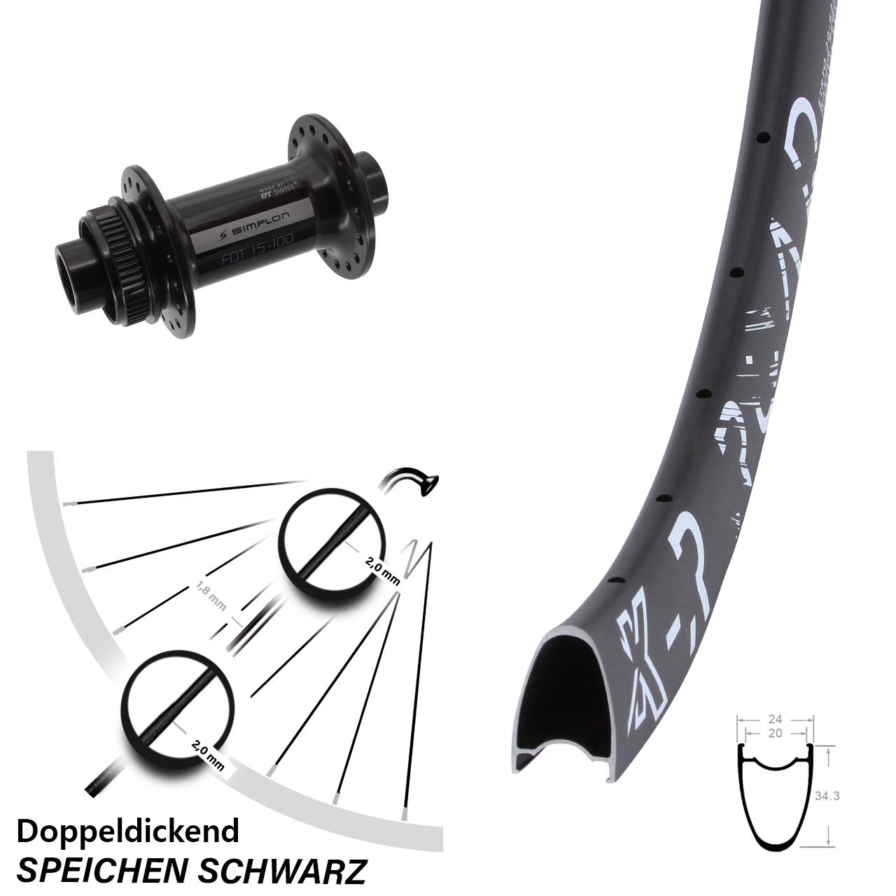 Disc Vorderrad 28 Zoll KX-R Road DT Swiss 370 15x100