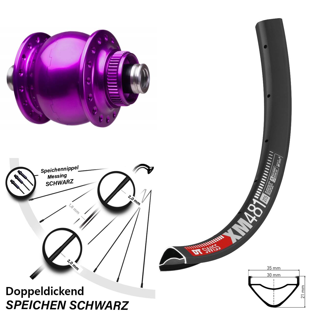 SON 28 violett DT Swiss XM481 29 Zoll Centerlock Dynamovorderrad 12x100