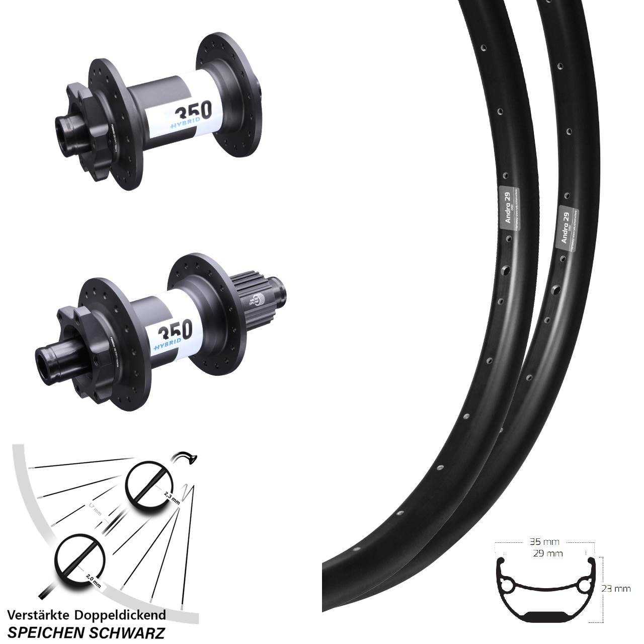 Ryde Andra 29 Zoll DT Swiss 350 Hybrid Laufradsatz 15x110 12x148 Boost 6-Loch Micro Spline