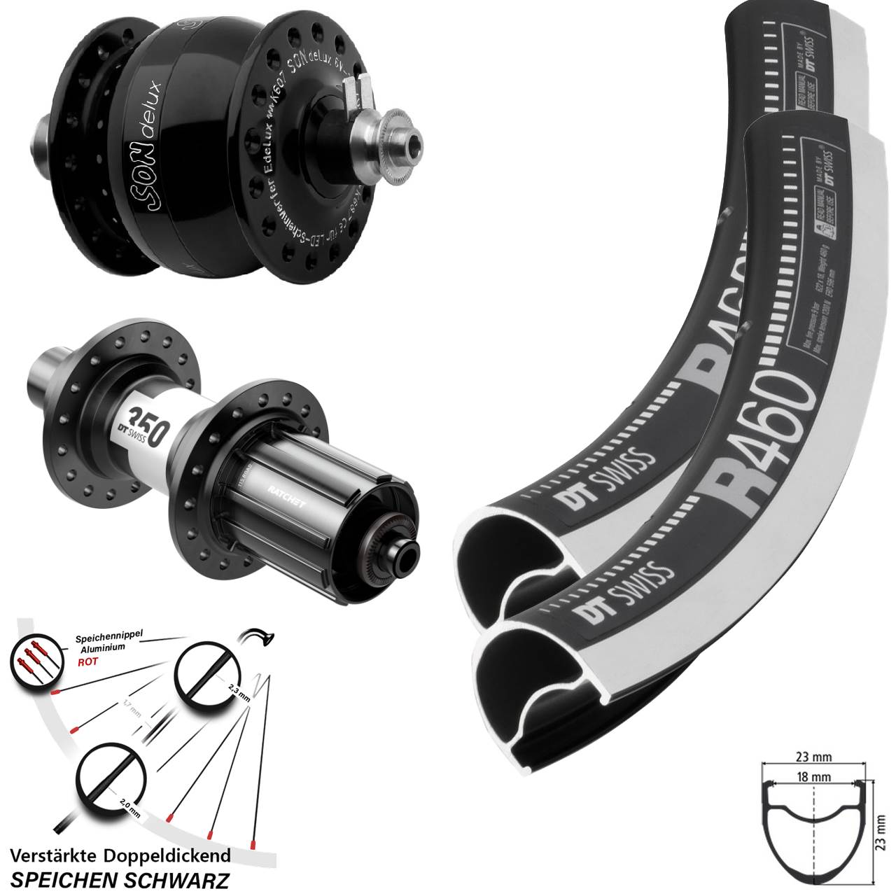 Laufradsatz 28 Zoll DT Swiss R 460 CNC-350 SONdelux 11-12 fach für Schnellspanner