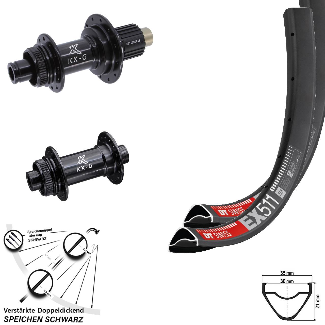 Laufradsatz Centerlock 27,5 Zoll DT Swiss EX511 KX-G Shimano Micro Spline 15x100 12x142
