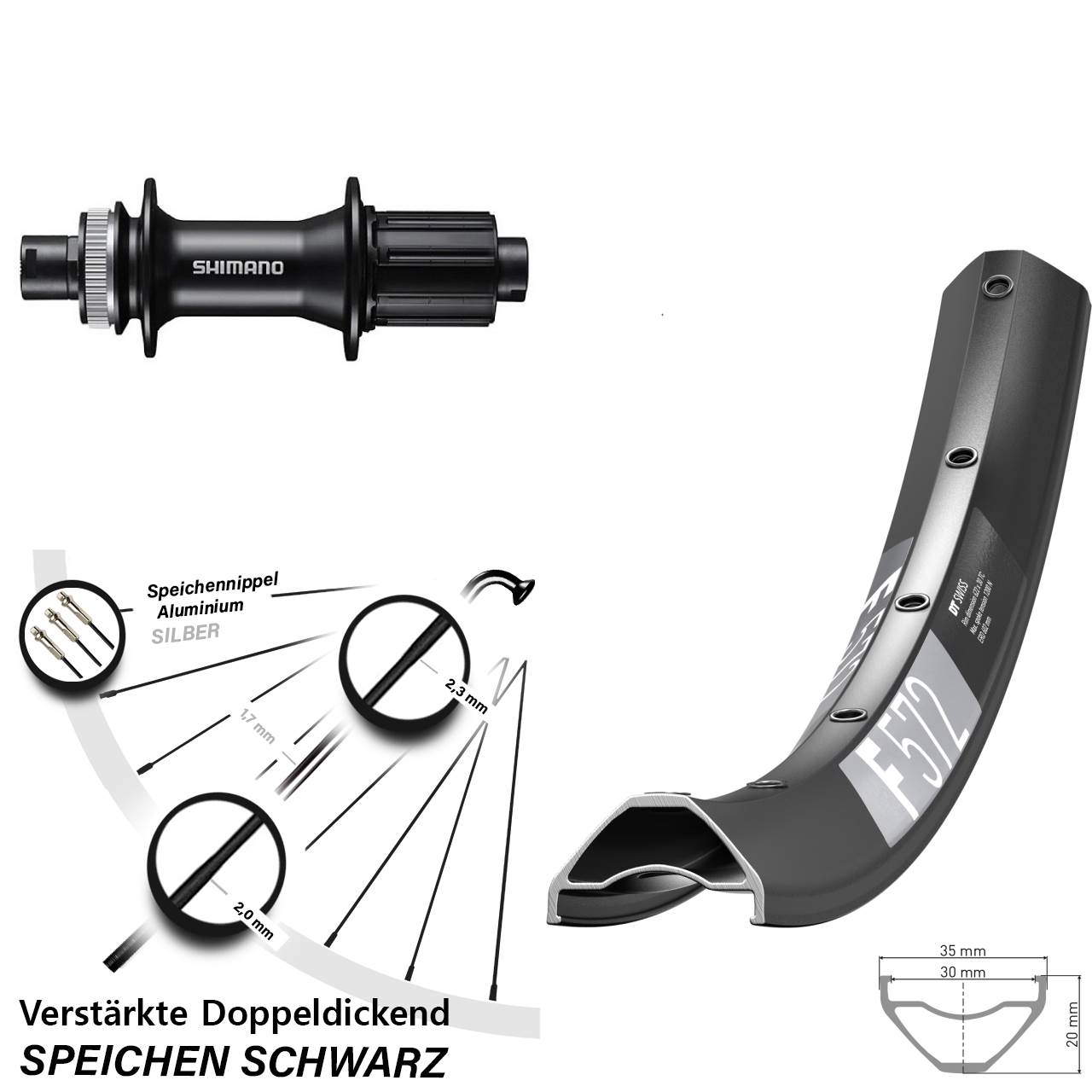 DT Swiss F572 Shimano FH-MT400 29 Zoll Hinterrad Centerlock 12x142 8-11 fach