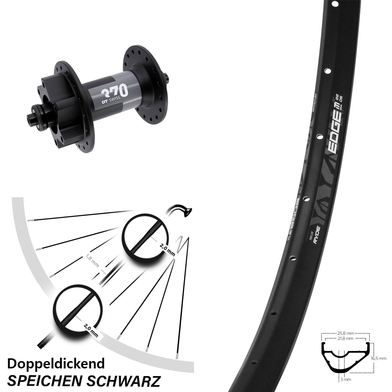 Vorderrad 29 Zoll Ryde Edge M22 DT Swiss 370 6-Loch QR