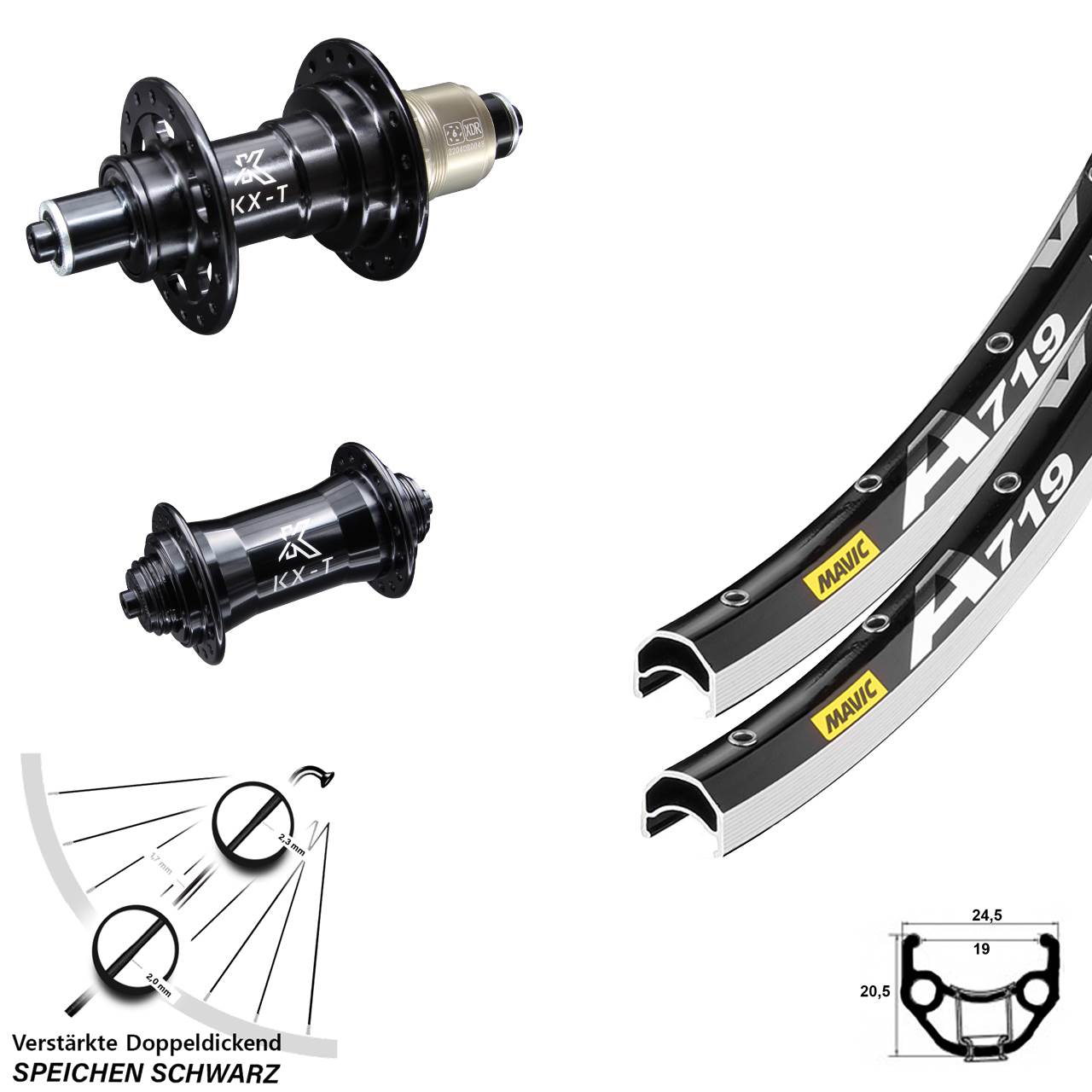 28 Zoll Mavic A 719 KX-T 4-fach gelagert Laufradsatz für Schnellspanner XD