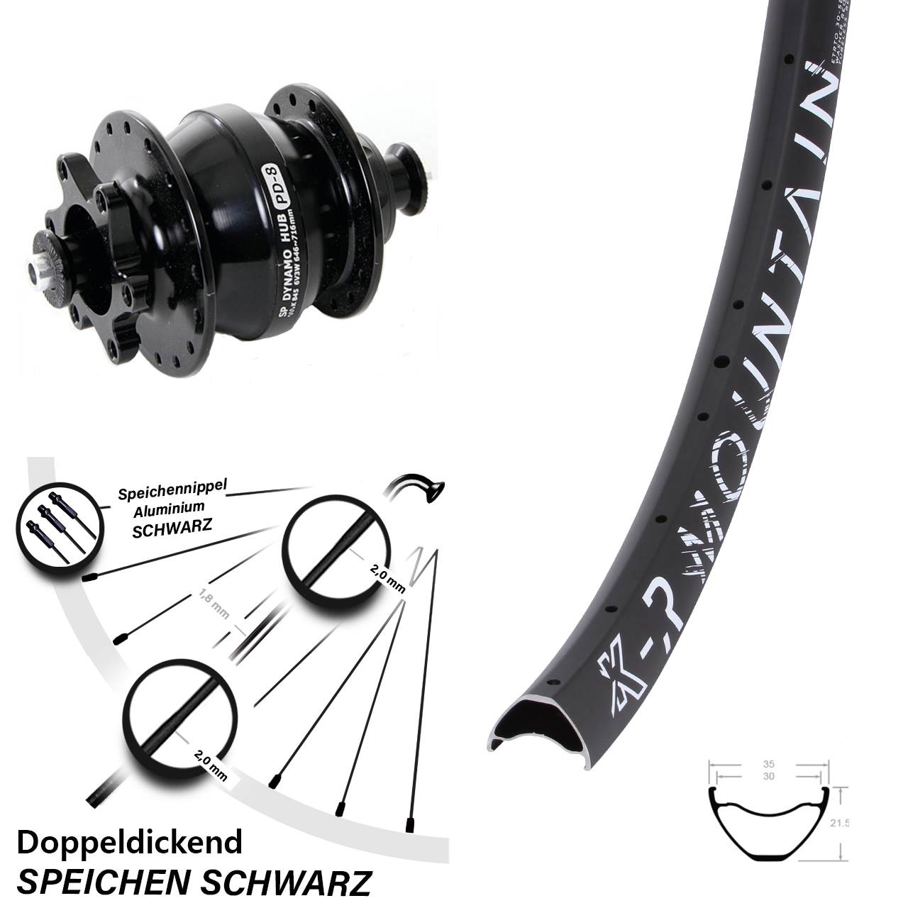 29 Zoll KX-R Mountain Shutter PD-8 Disc Vorderrad mit Nabendynamo QR