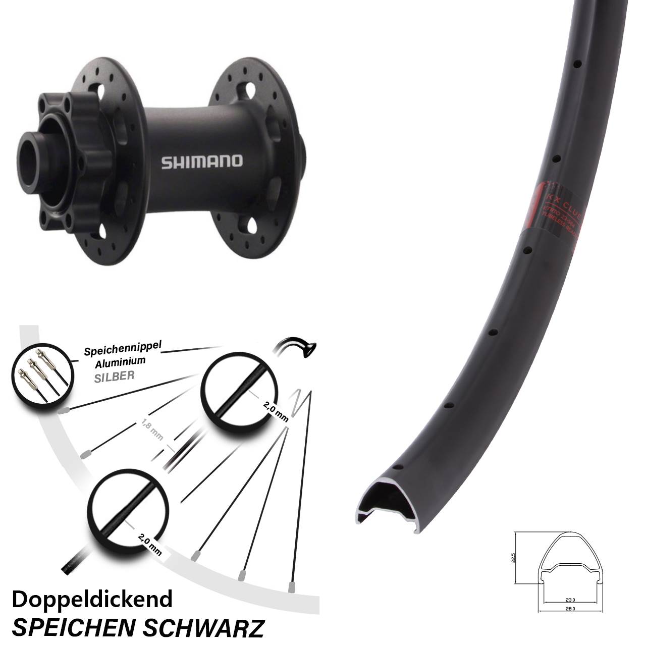 26 Zoll KX Clue Shimano HB-M758 6-Loch Vorderrad 15x100
