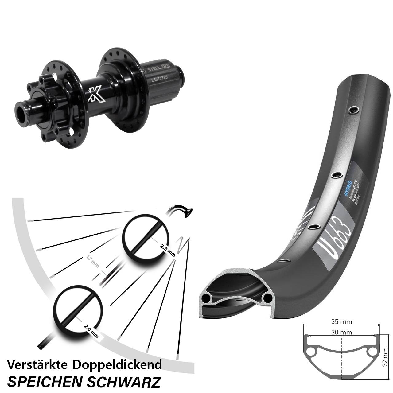 27,5 Zoll DT Swiss U 663 KX-M Heavy Duty 6-Loch Hinterrad 12x142 8-12 fach HG