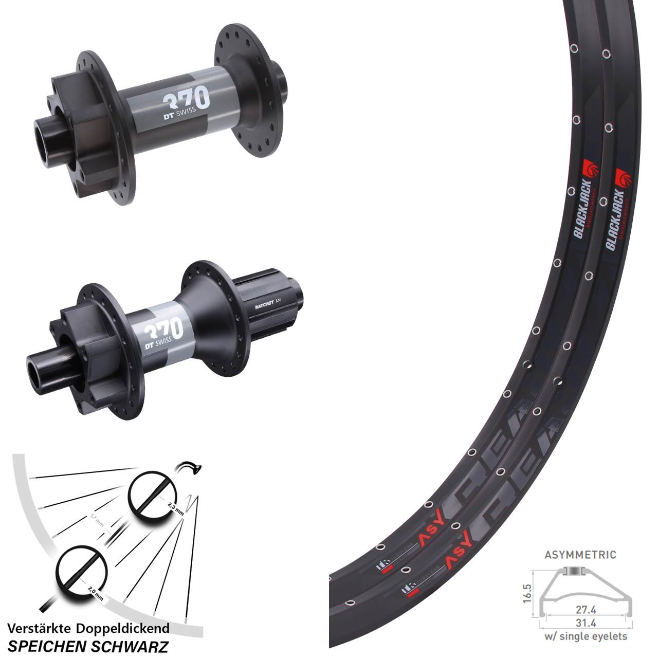 29 Zoll Rodi Ready 27 DT Swiss 370 Disc Laufradsatz 15x110 12x148 8-11 fach HG